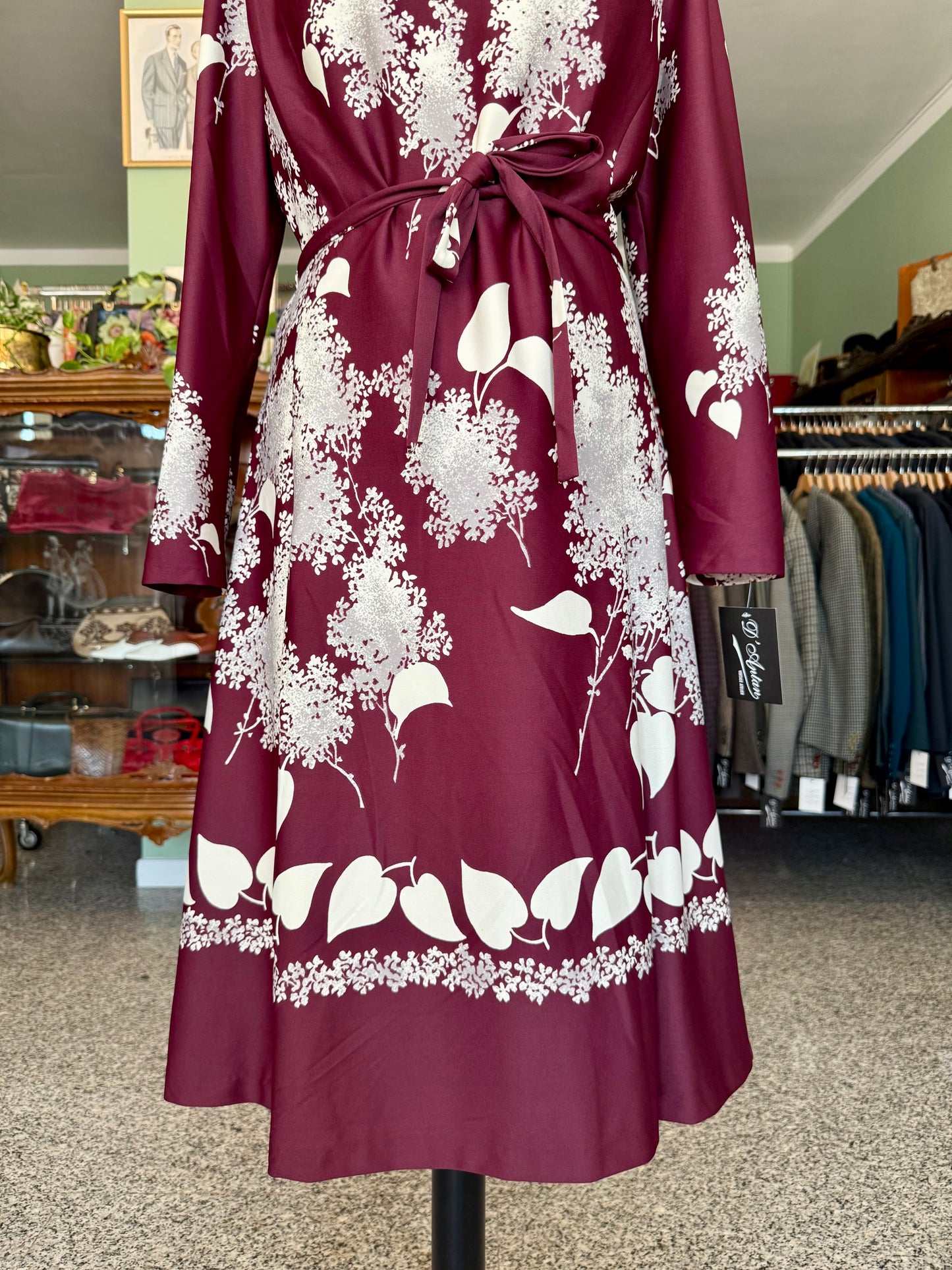 Abito bordeaux con stampa floreale bianca - TG. 44/46