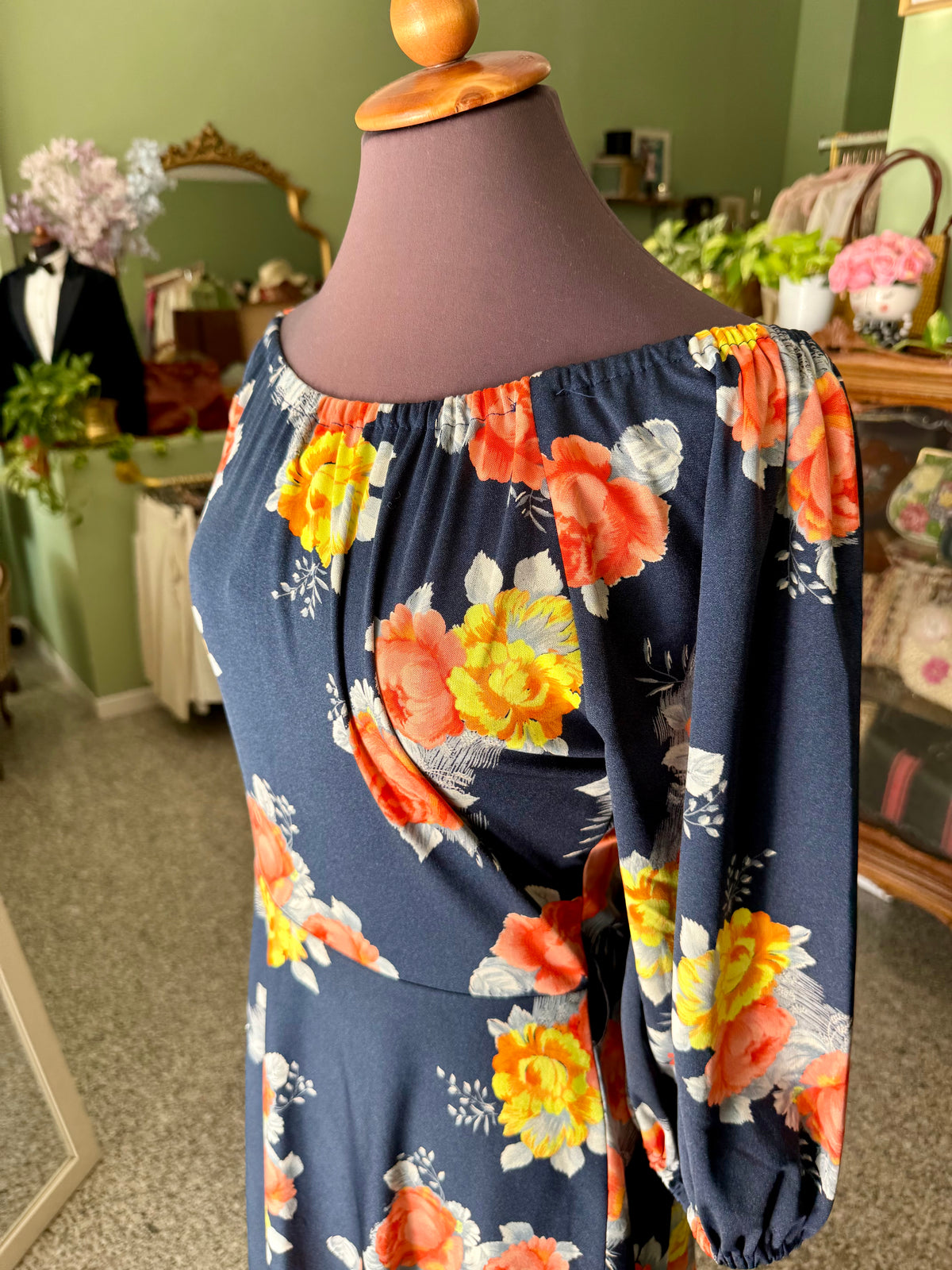 Abito anni ‘70 con rose gialle e arancio - TG. 42