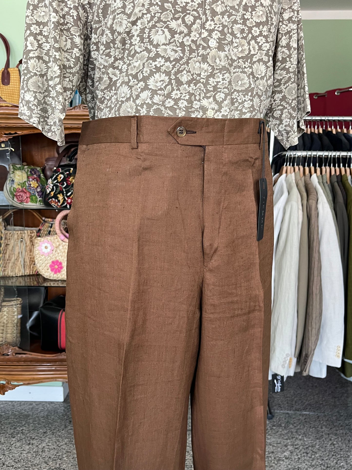 Calzoni anni ‘90 lino marrone NOS tg. 48