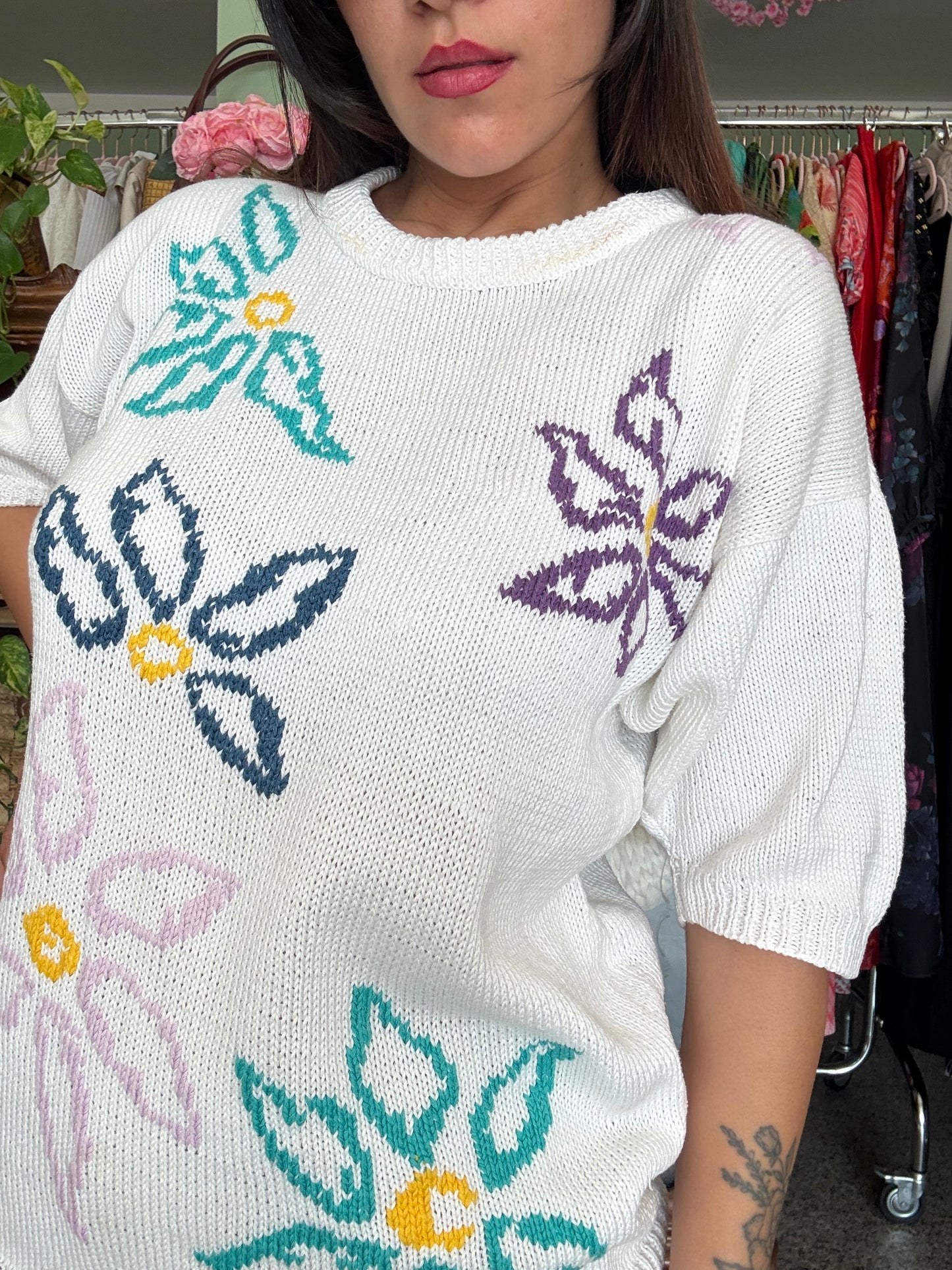 Maglia bianca con fiori - TG. M/L