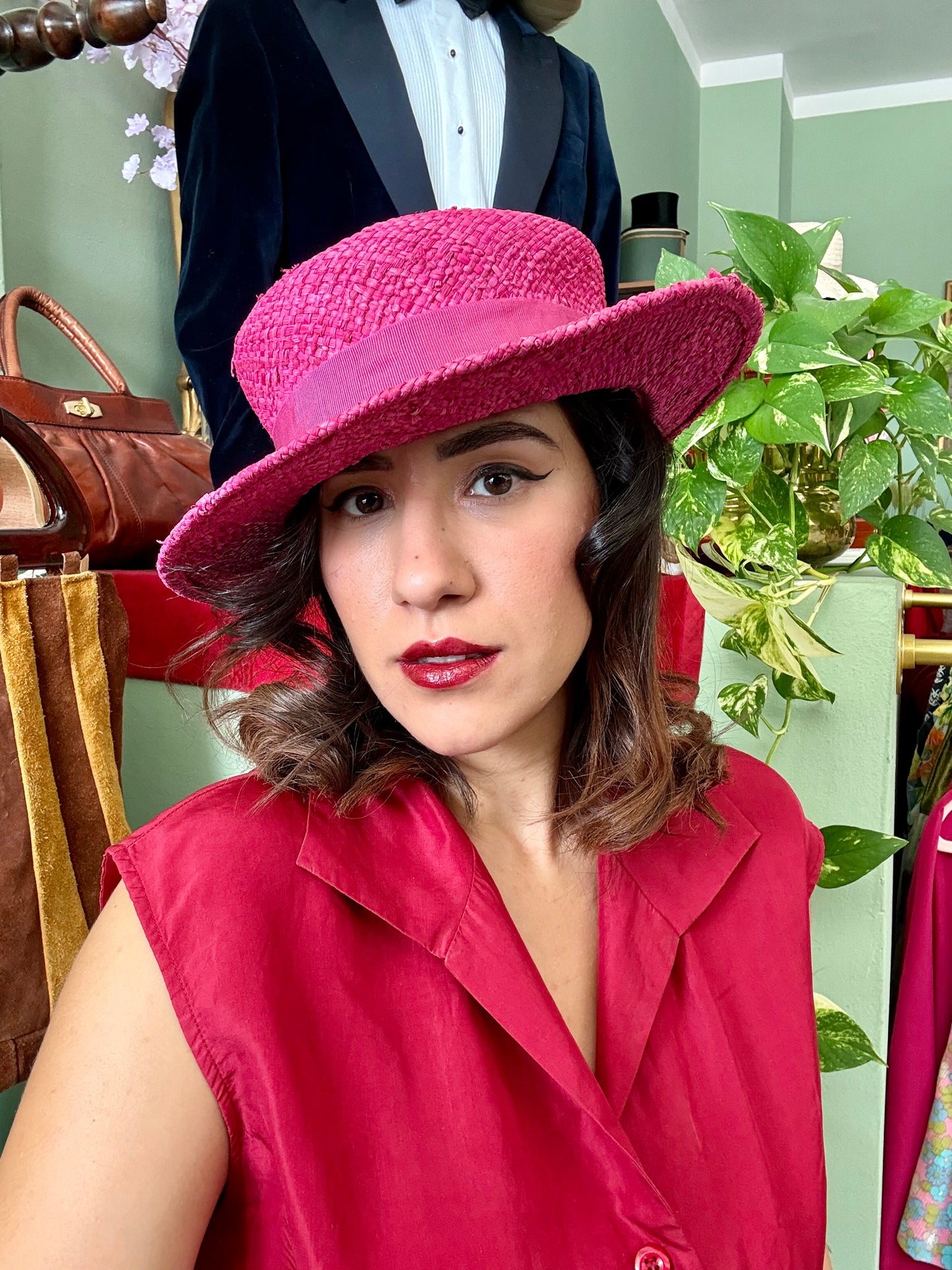 Cappello in paglia fucsia