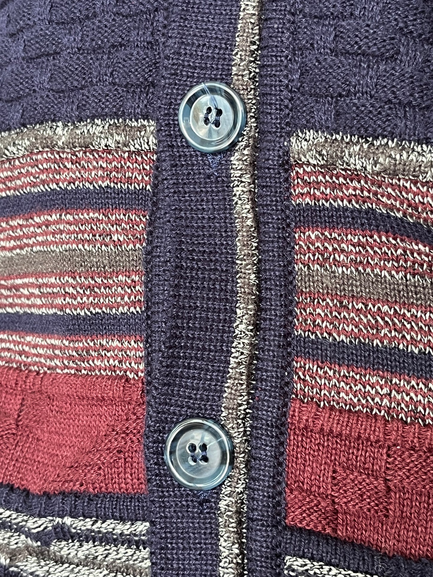 Cardigan anni ‘80 blu e borgogna