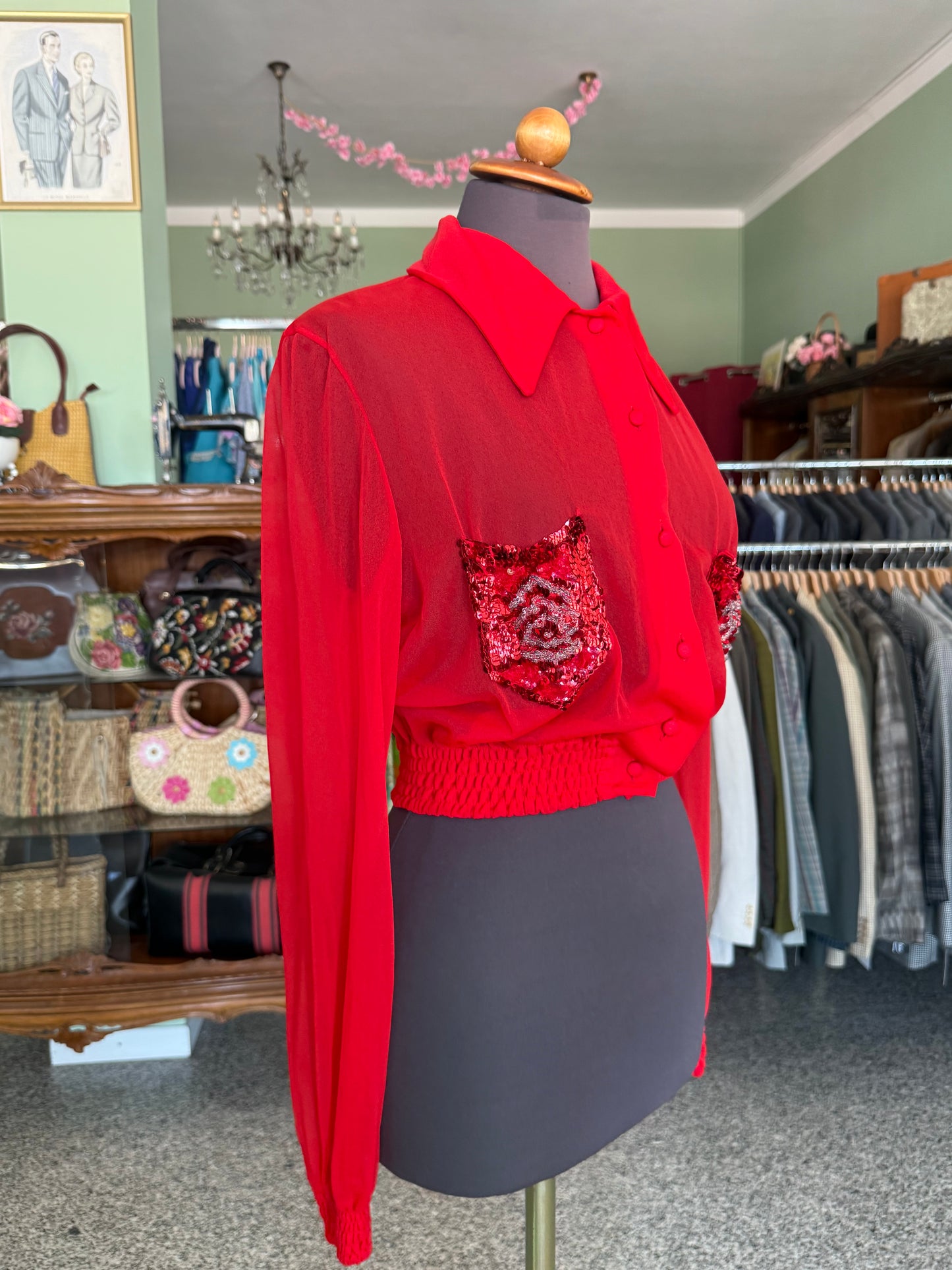 Camicia crop anni ’80 con paillettes - TG. 40/42