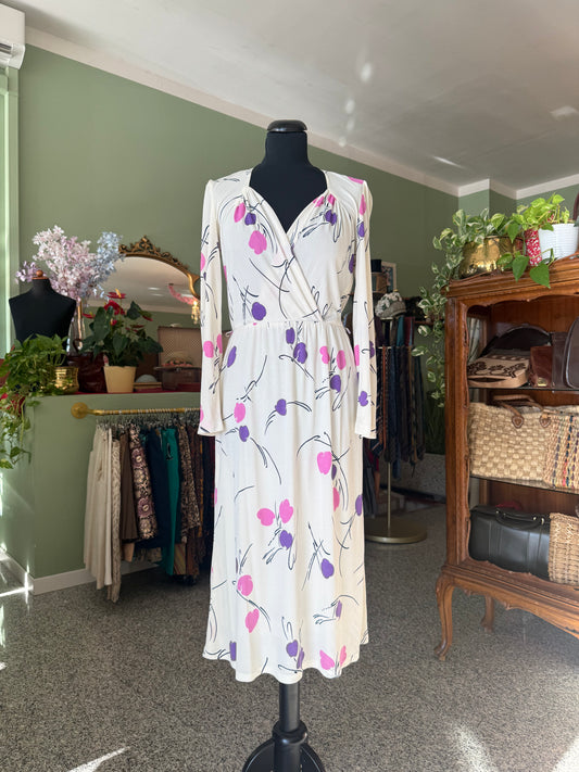 Abito anni ‘70 bianco con fiori - TG. 42