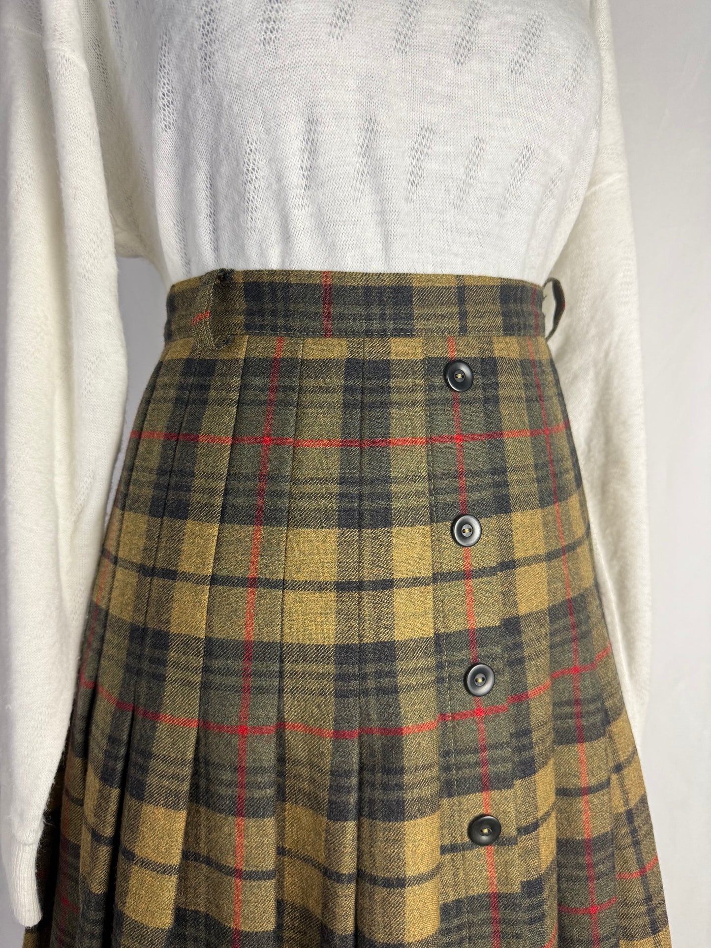 Gonna Scozzese in Lana con Pieghe e Abbottonatura Frontale - TG. 46/48