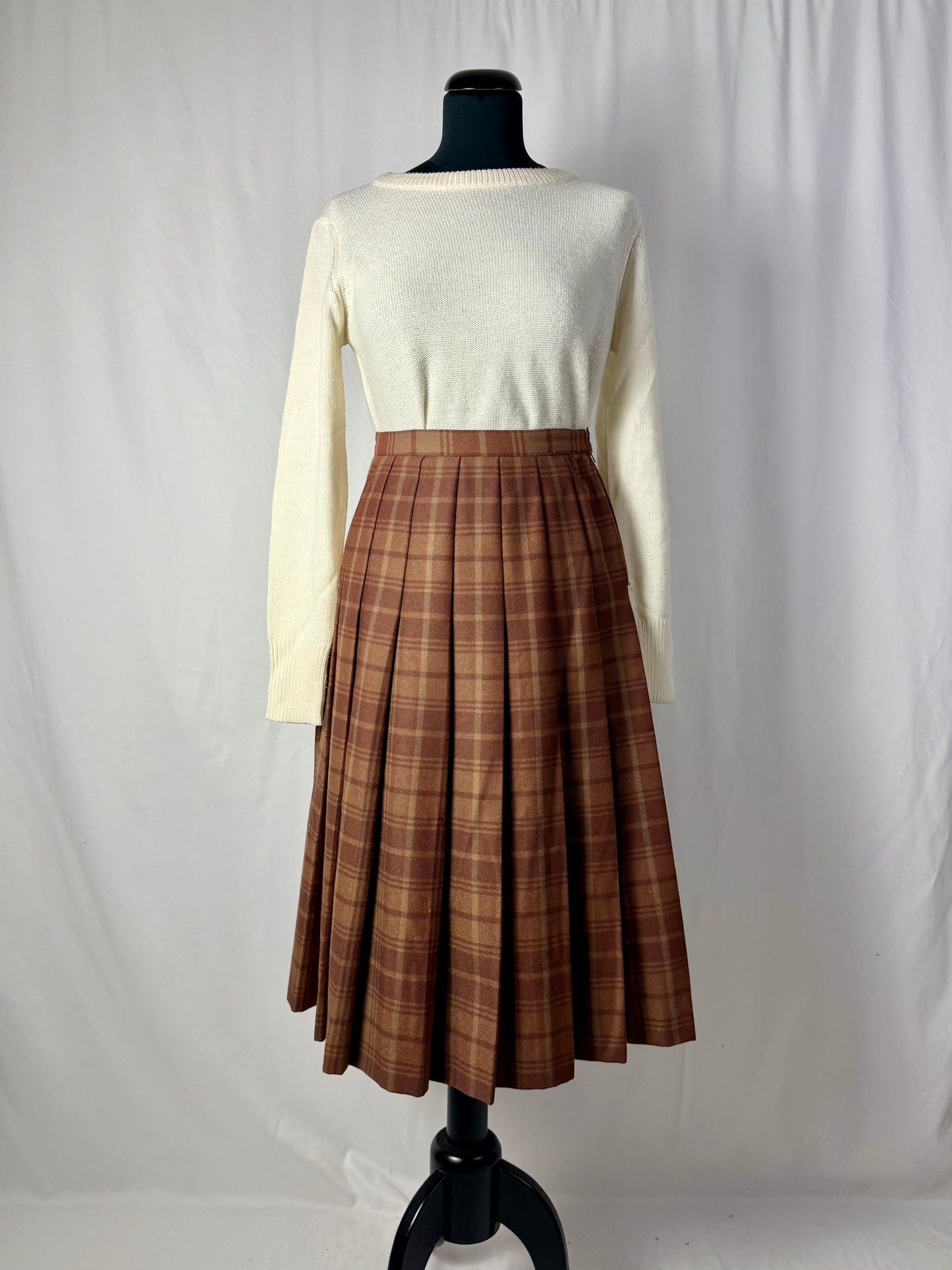 Gonna tartan in pura lana nocciola - TG. 40