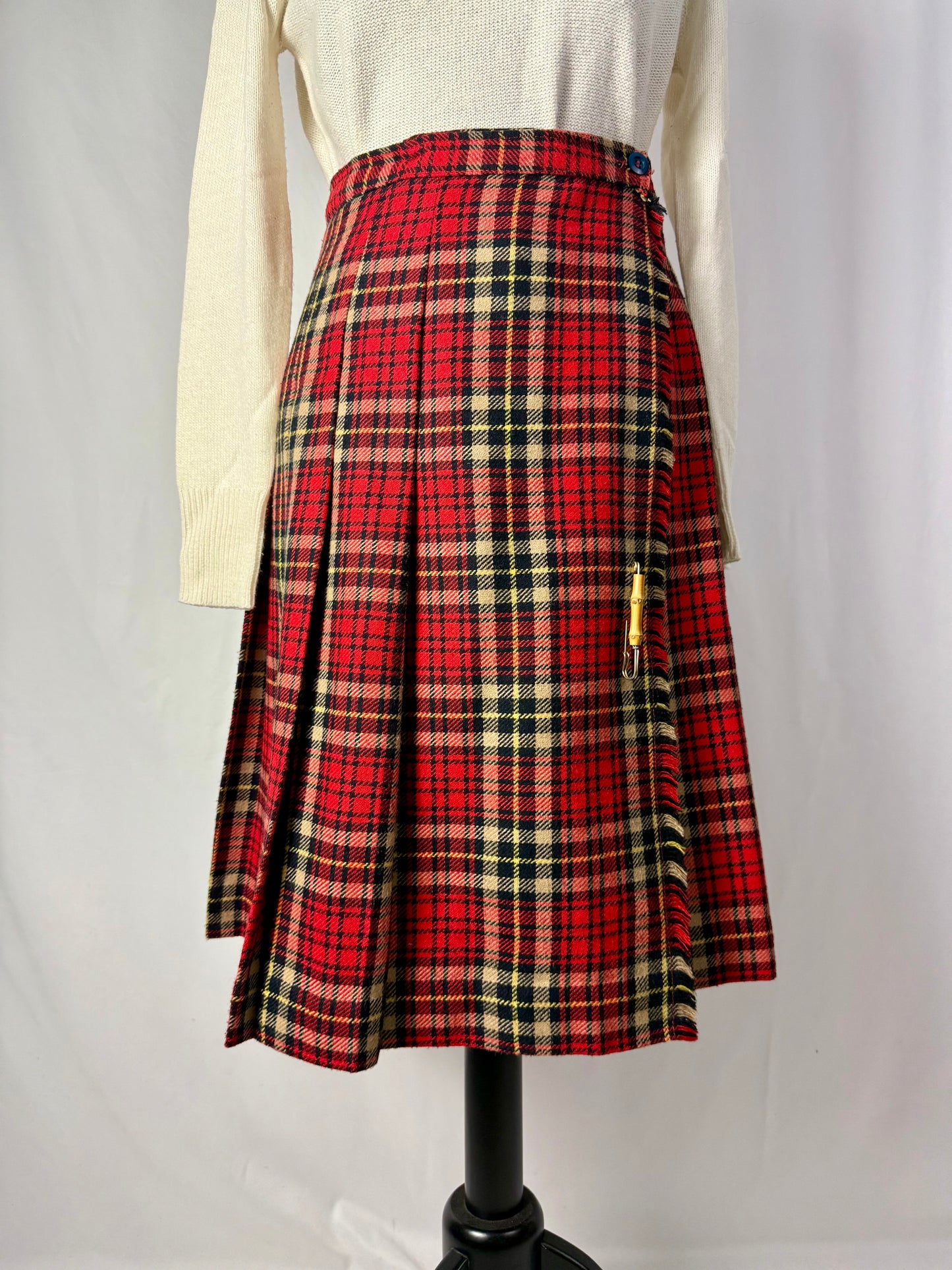 Gonna tartan in pura lana con spilla - TG. 40