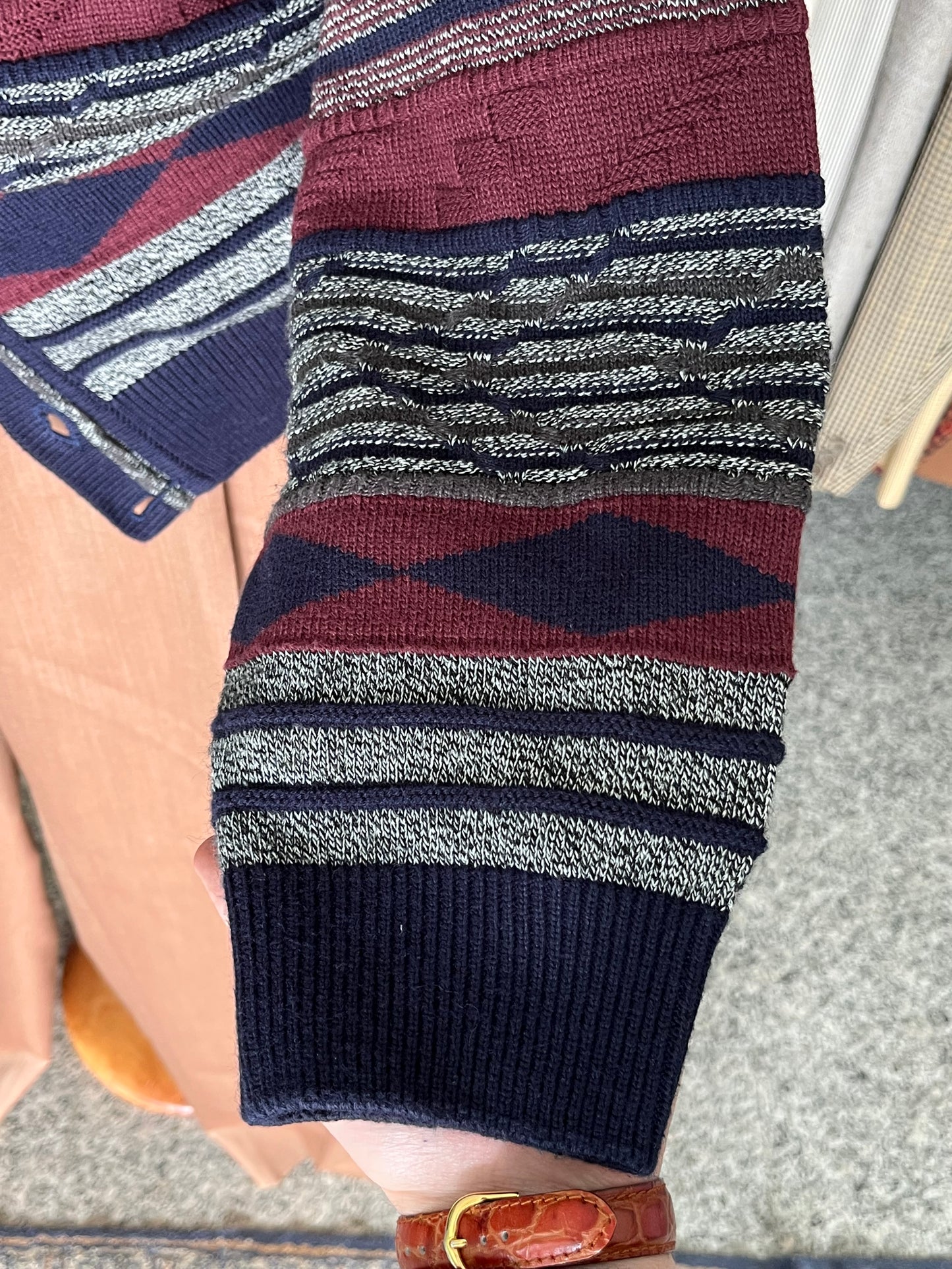 Cardigan anni ‘80 blu e borgogna