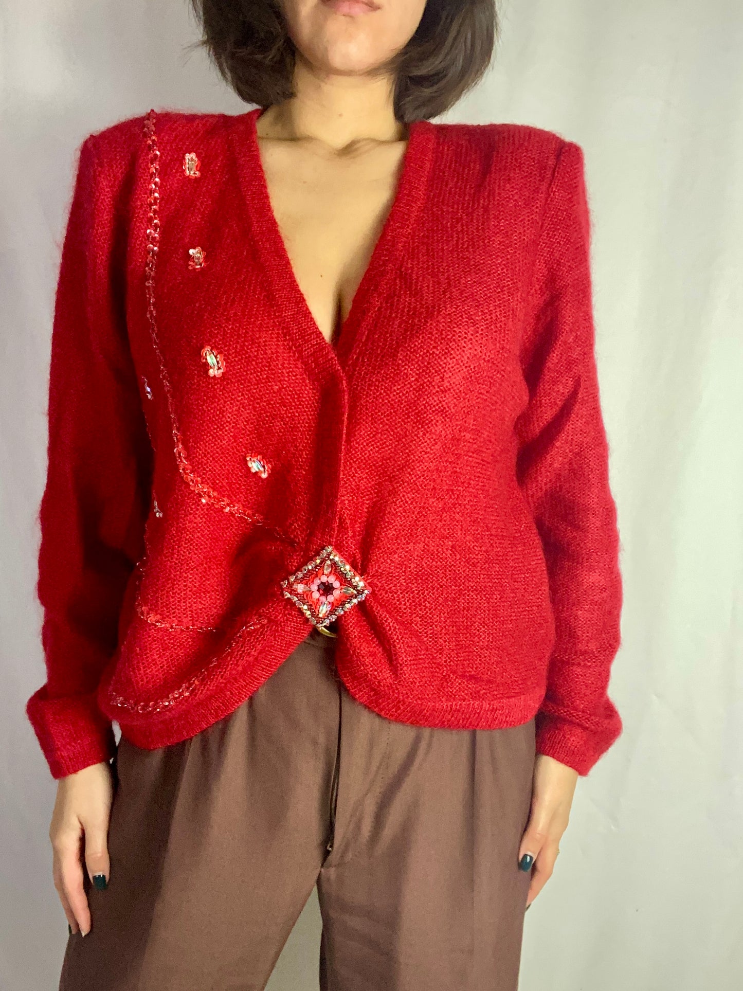 Cardigan rosso in kid mohair - TG. 46