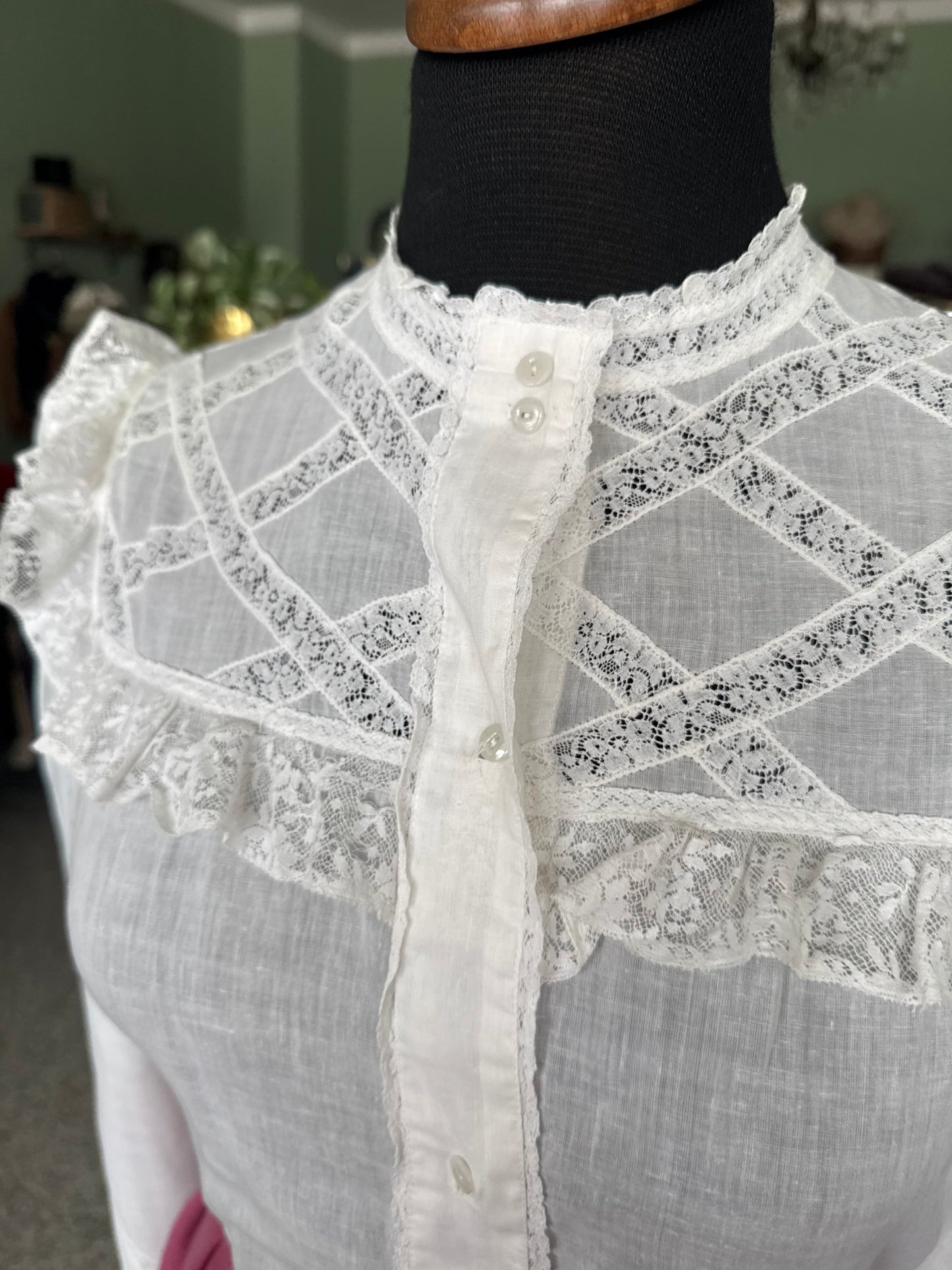 Camicia anni ‘40/‘50 in mussola di cotone e pizzo - TG. 40/42
