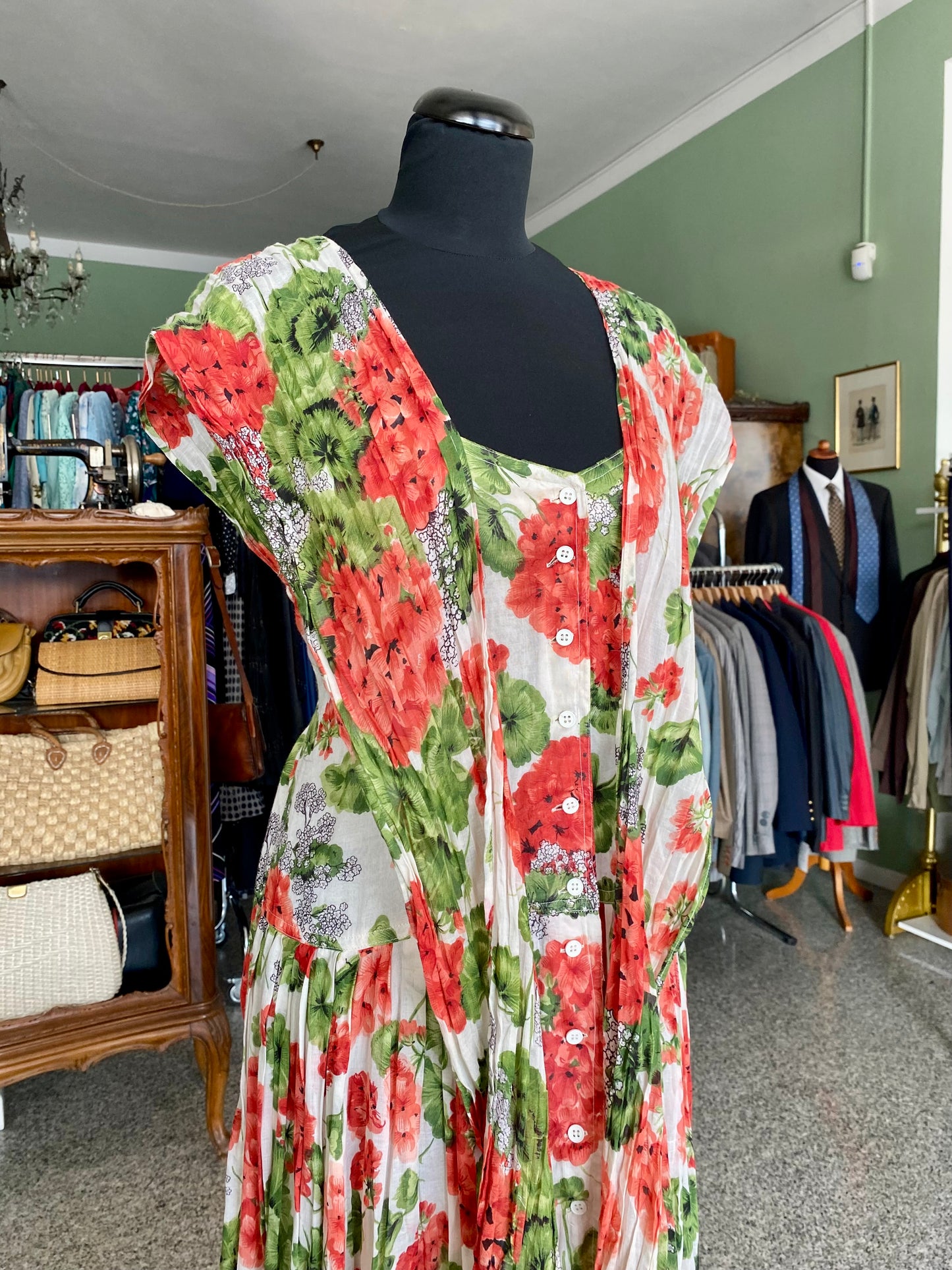 Abito in mussola di cotone con gerani - TG. 40/42