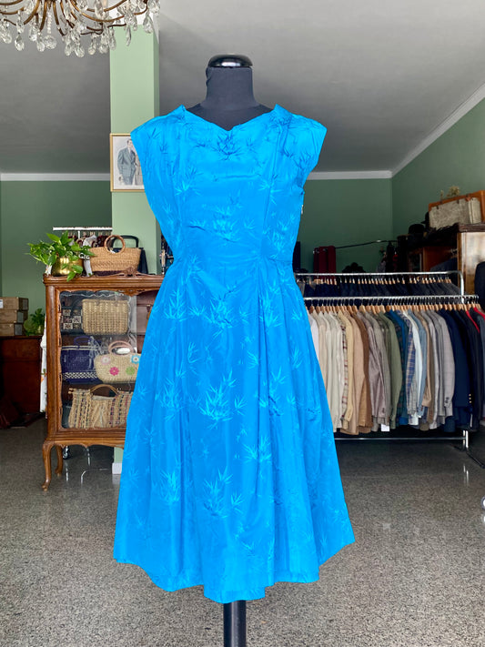 Abito anni ‘50 turchese in seta - TG. 40