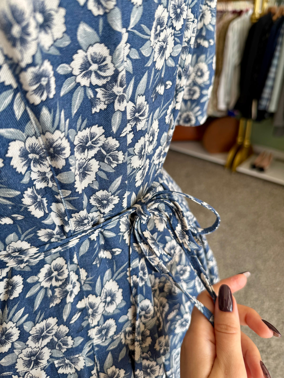 Azzurro fiori viscosa Lino