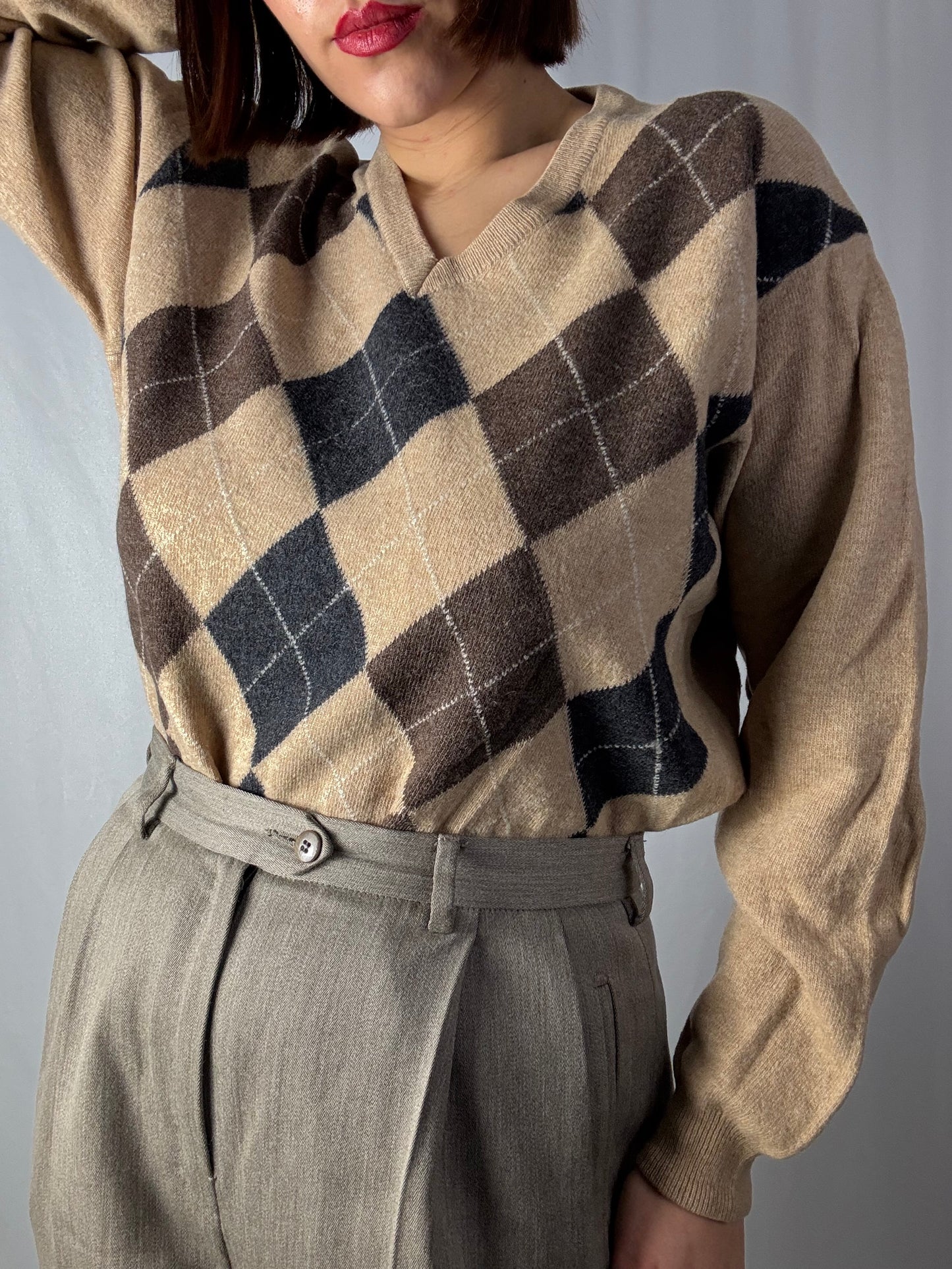 Maglione fantasia Argyle beige - TG. 40-44