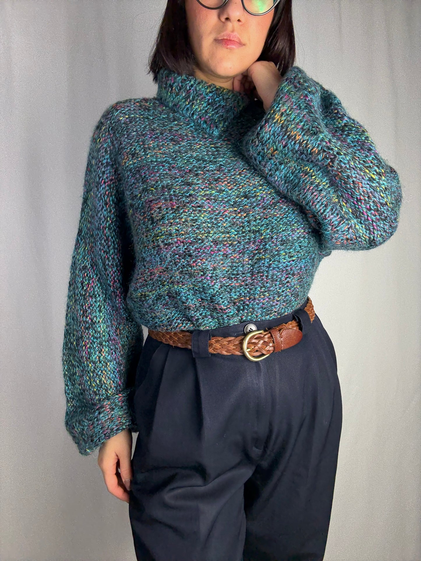 Maglione anni ‘80 mélange con collo strutturato - TG. 40-46