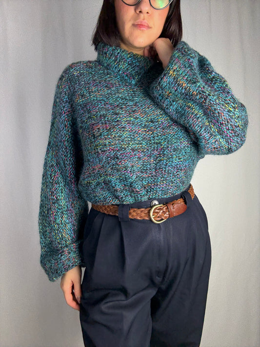 Maglione anni ‘80 mélange con collo strutturato - TG. 40-46