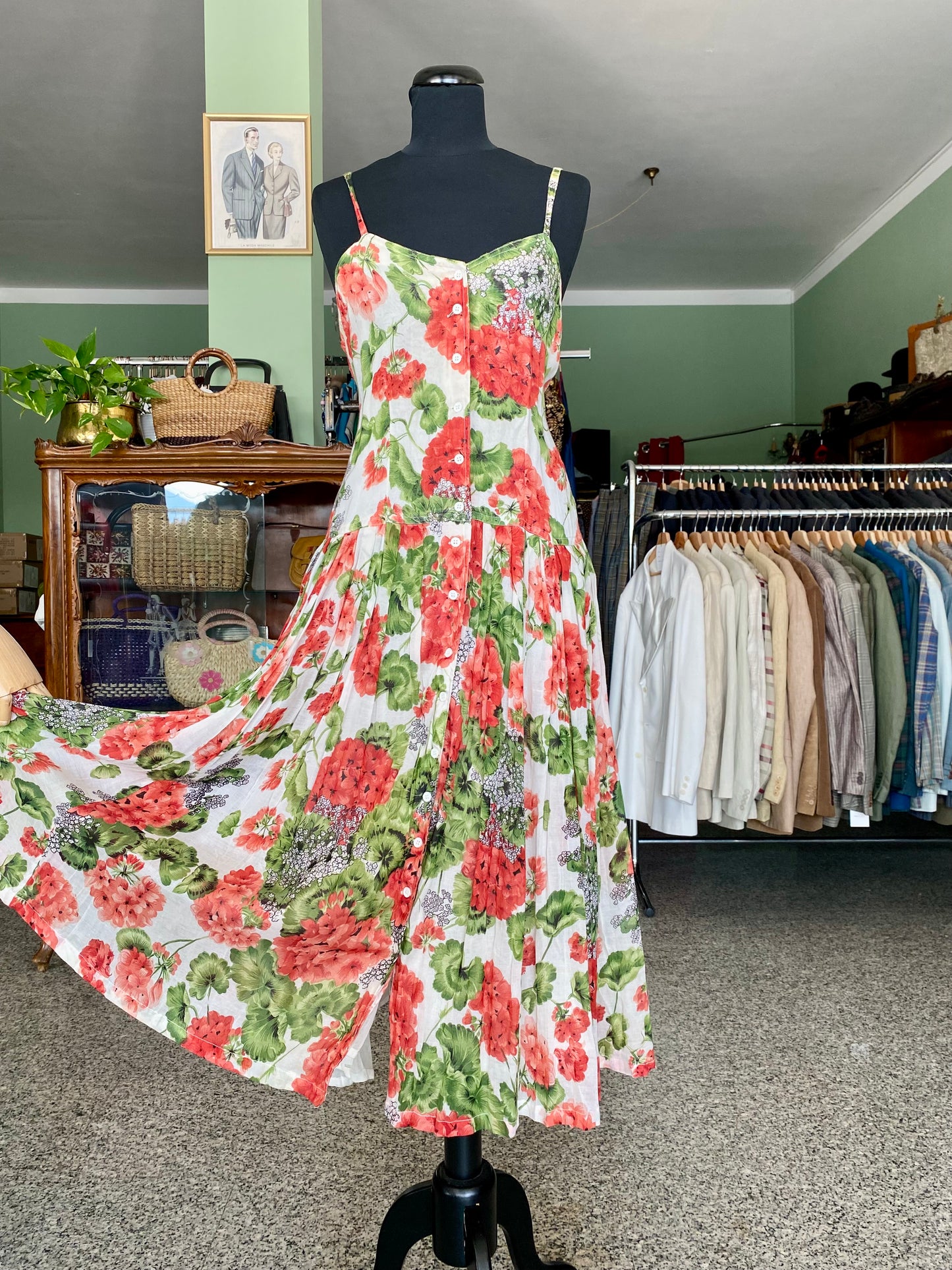 Abito in mussola di cotone con gerani - TG. 40/42