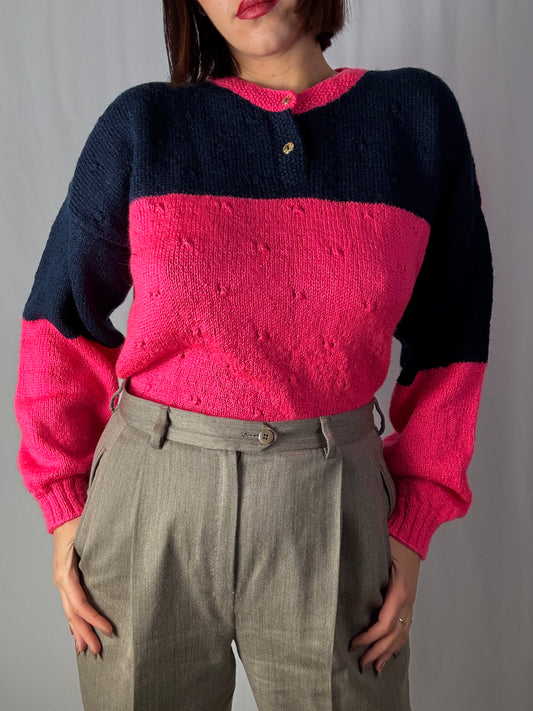 Maglione color block rosa e blu - TG. 40-46