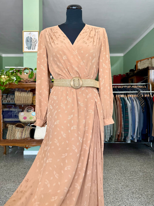 Abito sartoriale anni ’70 in pura seta – Bronzo con motivo jacquard - TG. 40
