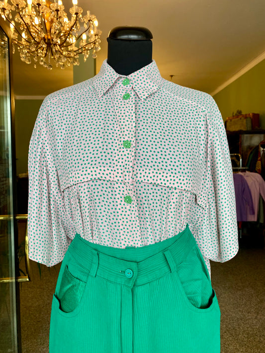 Camicia con piccoli pois verdi - TG. 44/46/48