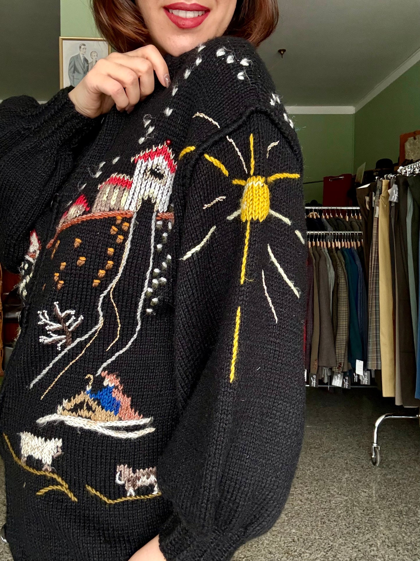 Cardigan tirolese con ricami scene di montagna - TG. 44 circa