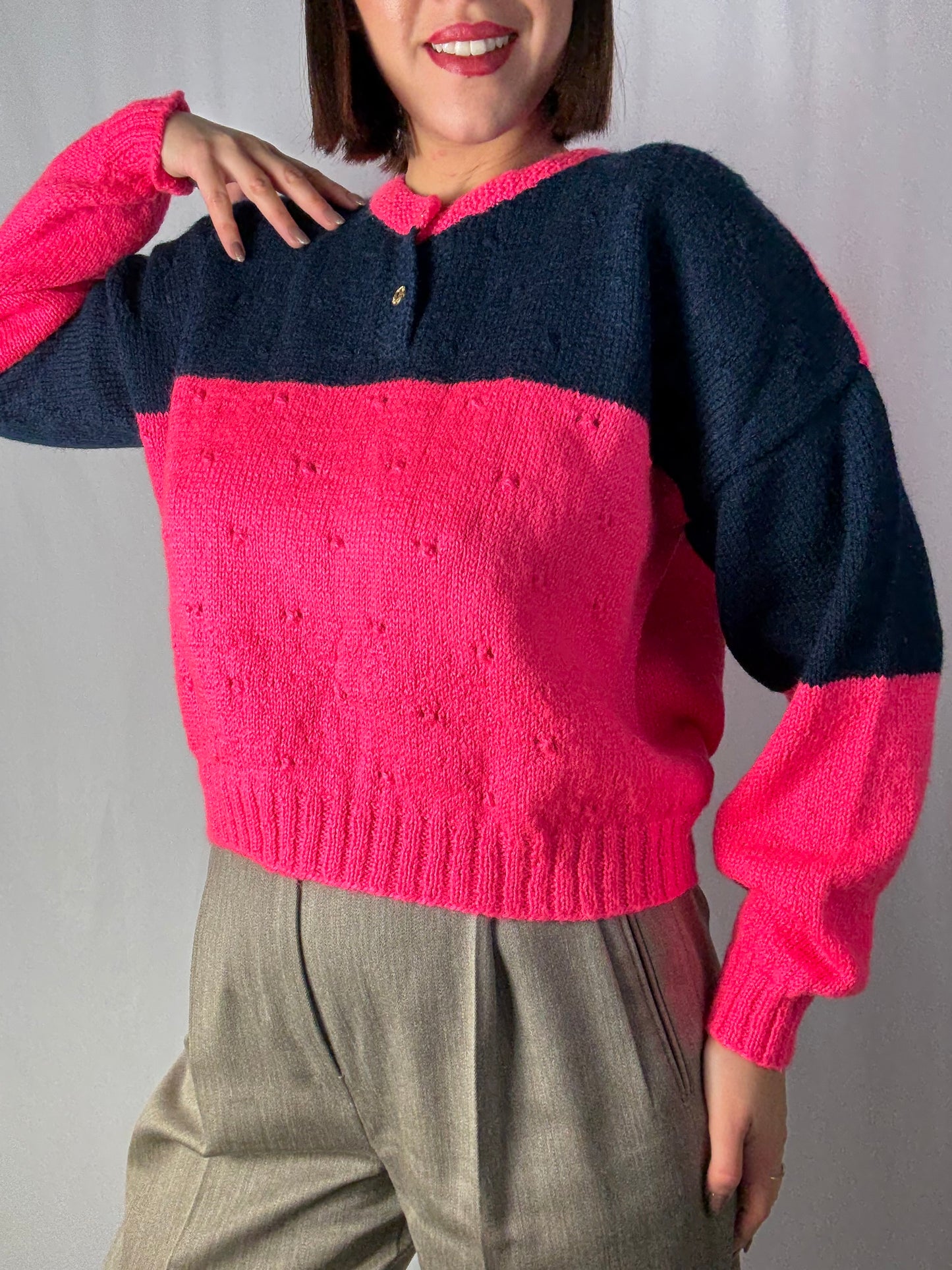 Maglione color block rosa e blu - TG. 40-46