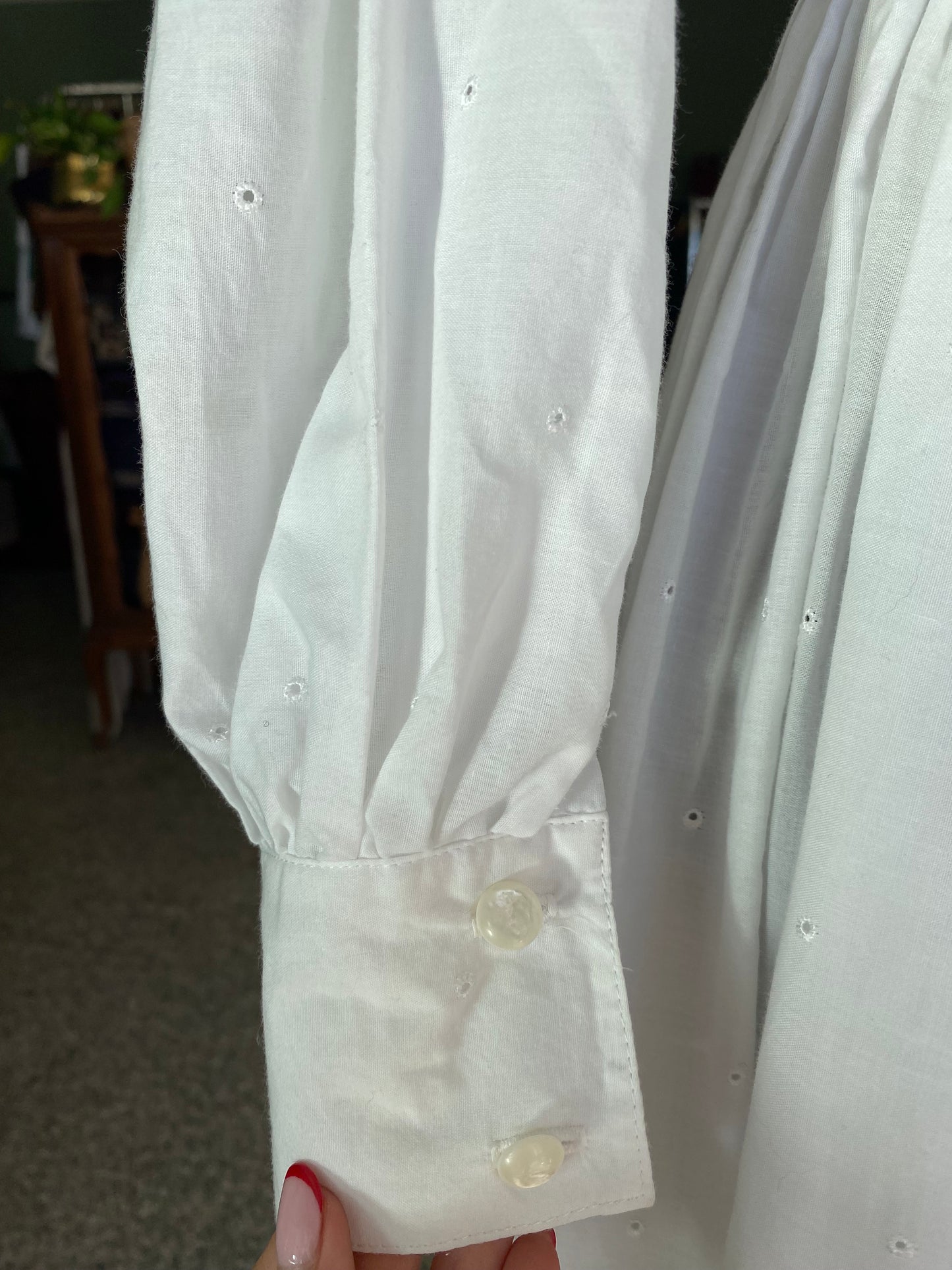 Abito bianco anni '70 in cotone ricamato stile prateria - TG. 38/40