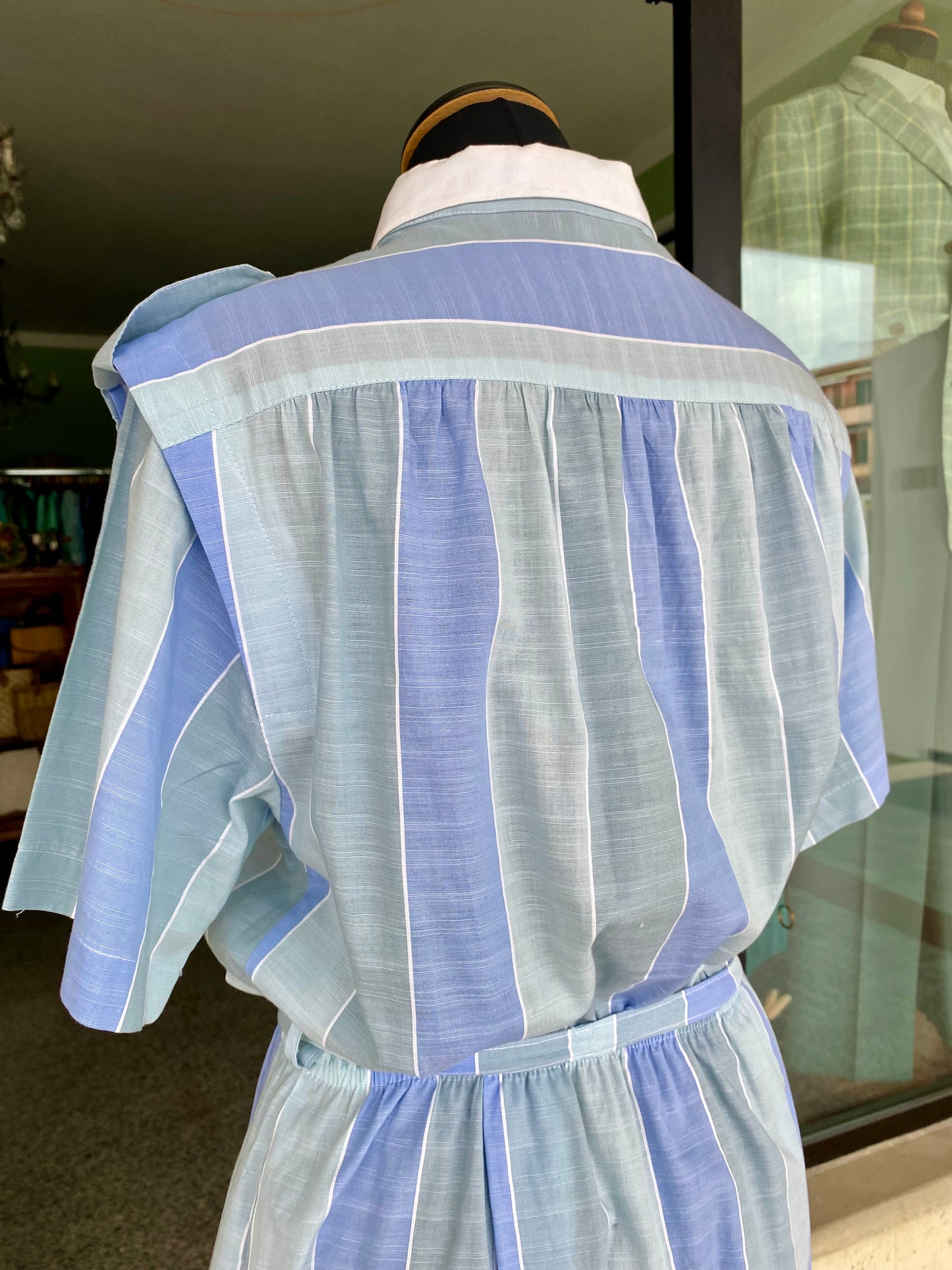 Abito chemisier vintage in cotone a righe azzurre - TG. 40/42