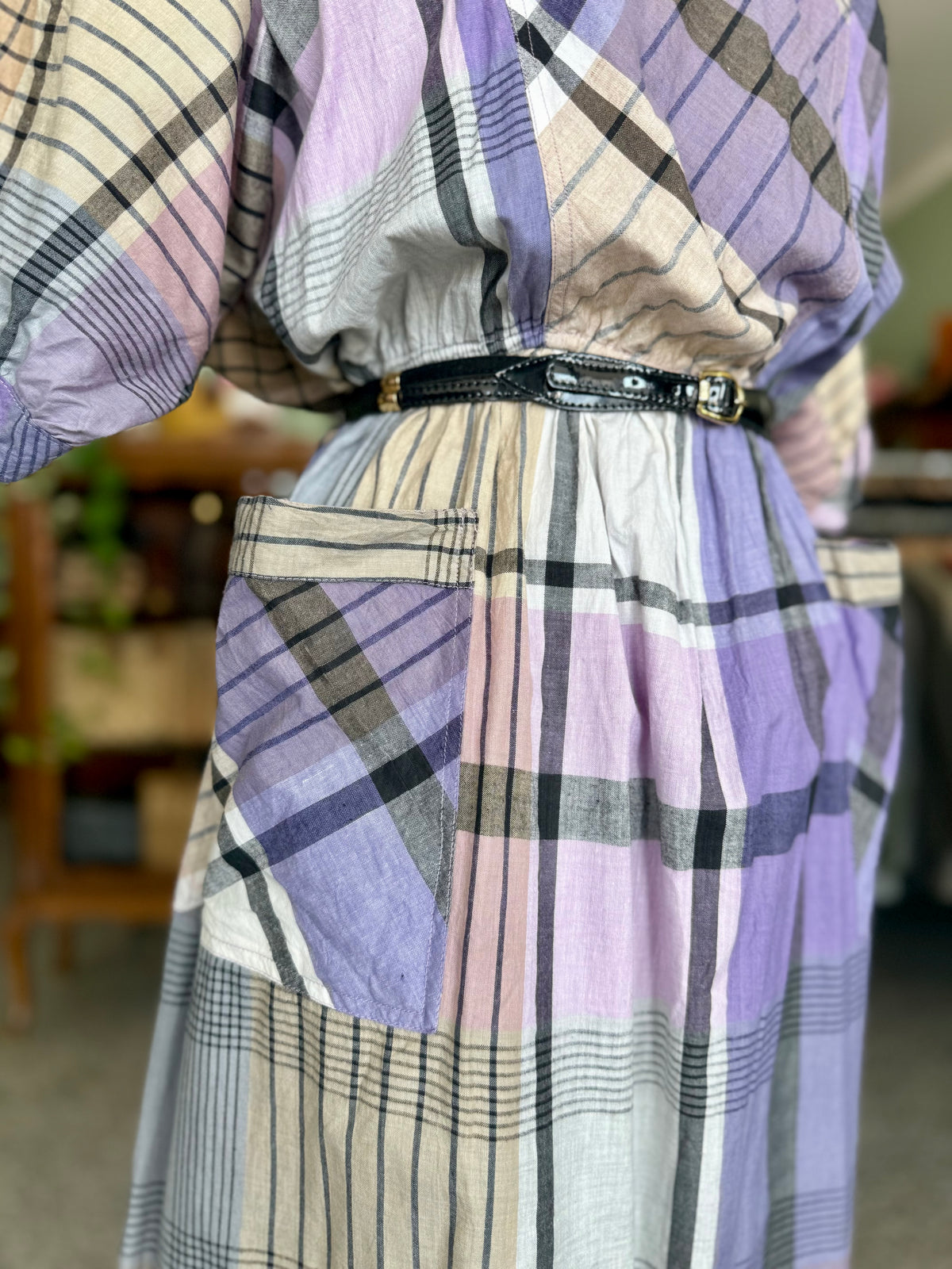 Abito anni ‘80 tartan viola - TG. 48/50