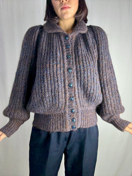 Cardigan anni ‘80 bouclé mélange con maniche balloon - TG. 44/46/48