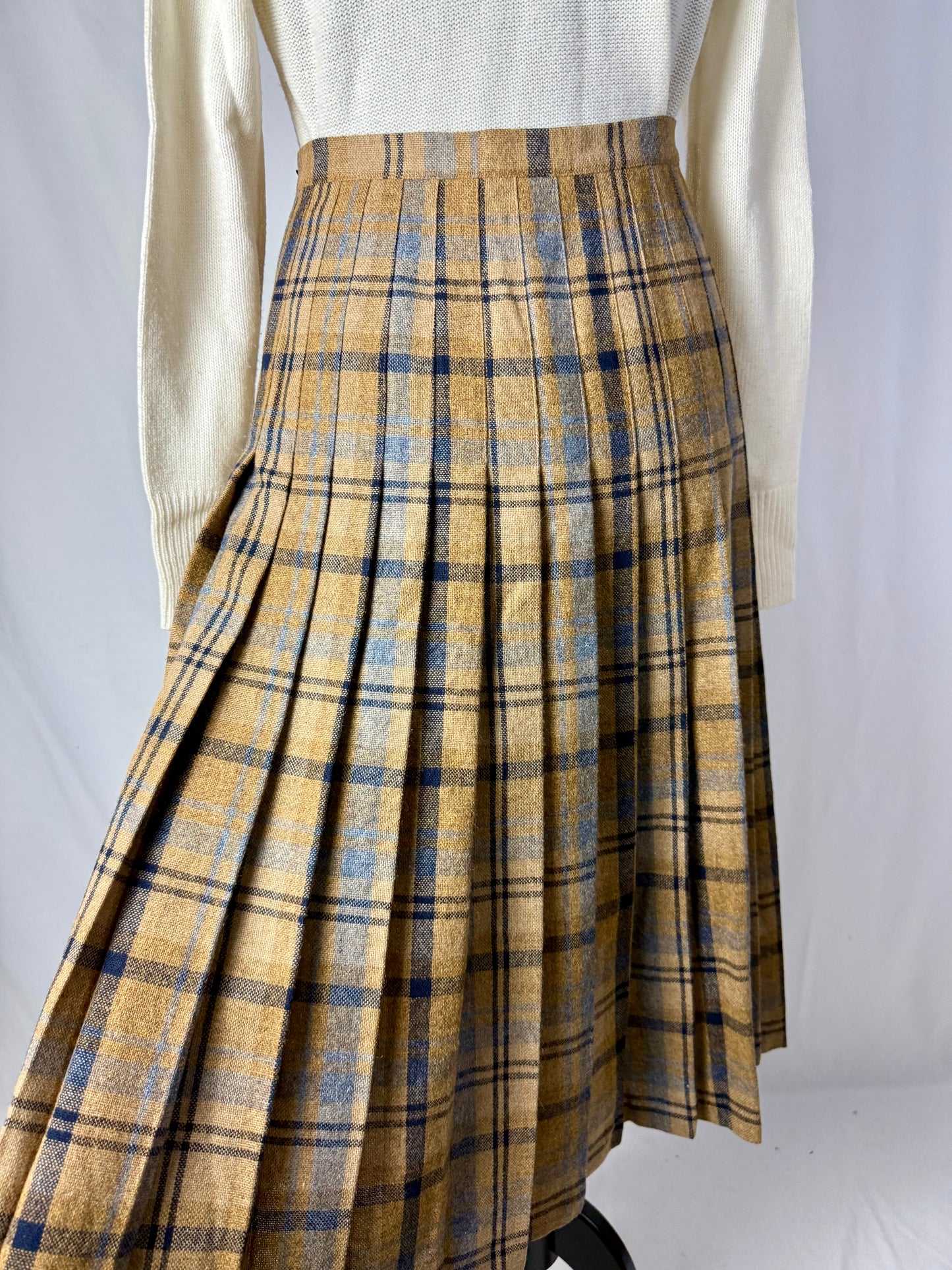 Gonna in lana tartan color miele e blu- TG. 40