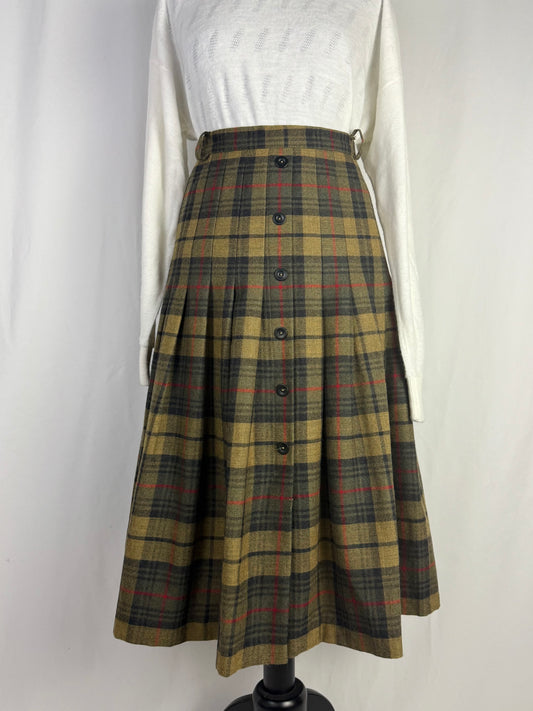 Gonna Scozzese in Lana con Pieghe e Abbottonatura Frontale - TG. 46/48