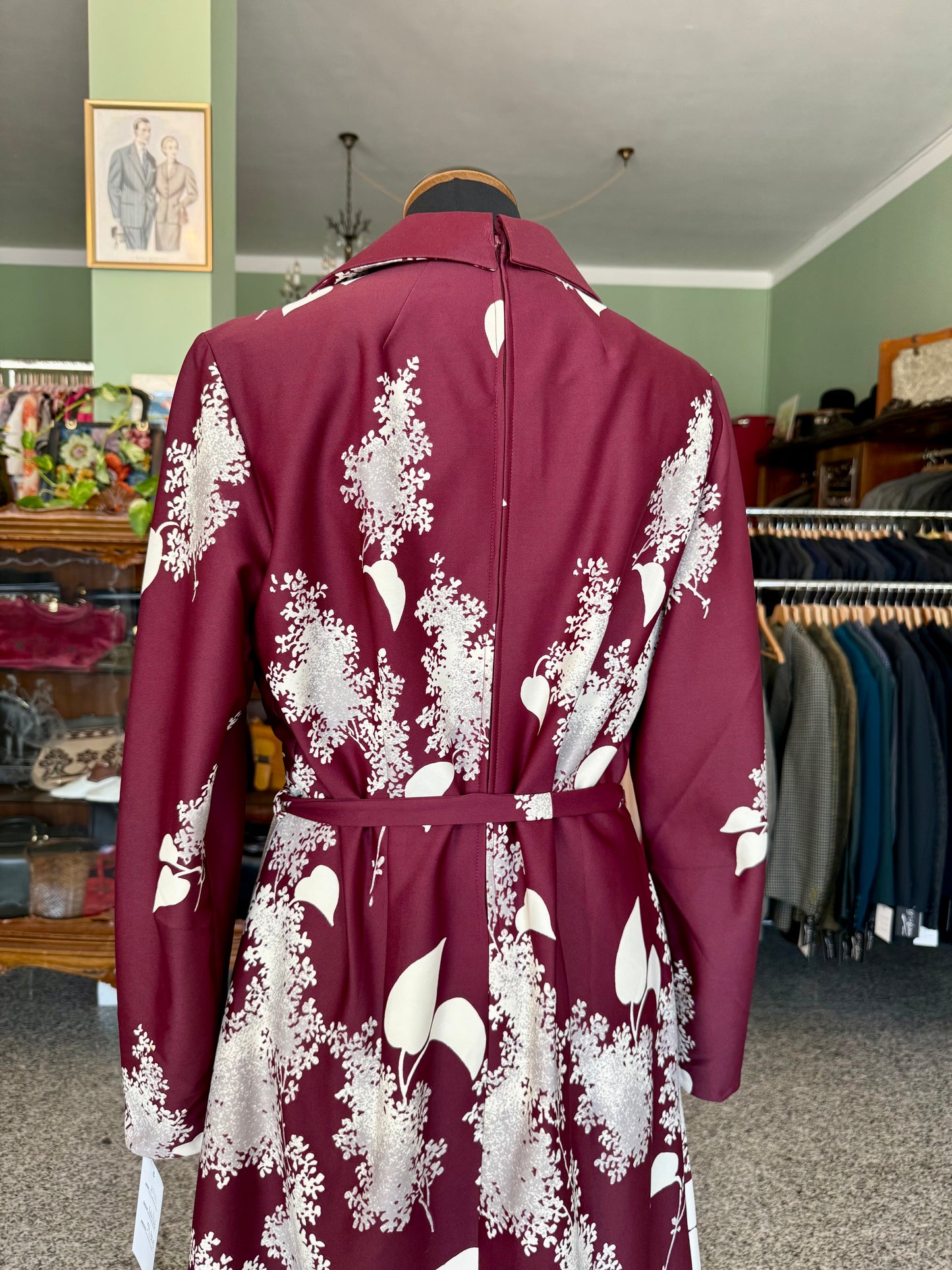 Abito bordeaux con stampa floreale bianca - TG. 44/46