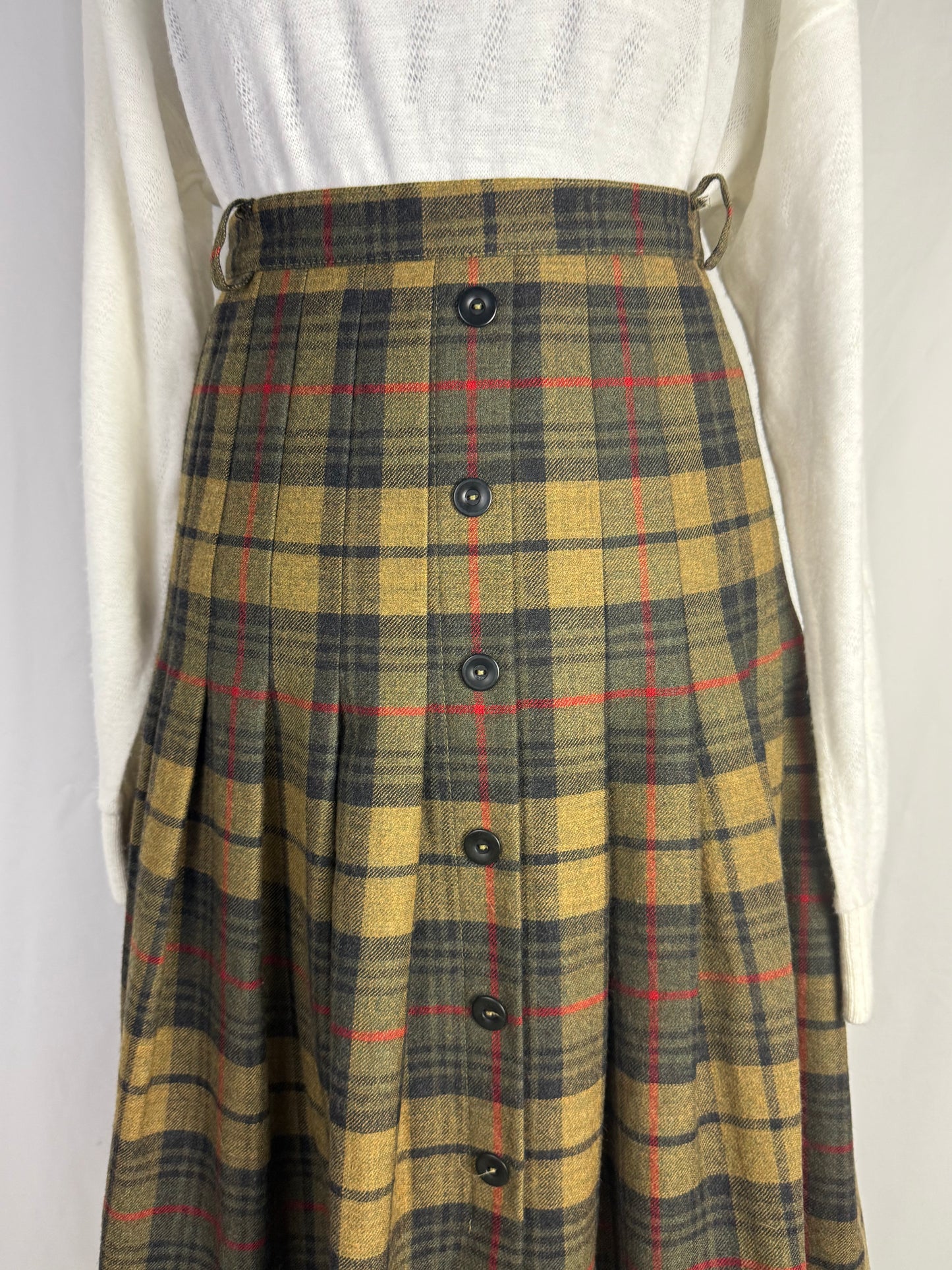 Gonna Scozzese in Lana con Pieghe e Abbottonatura Frontale - TG. 46/48
