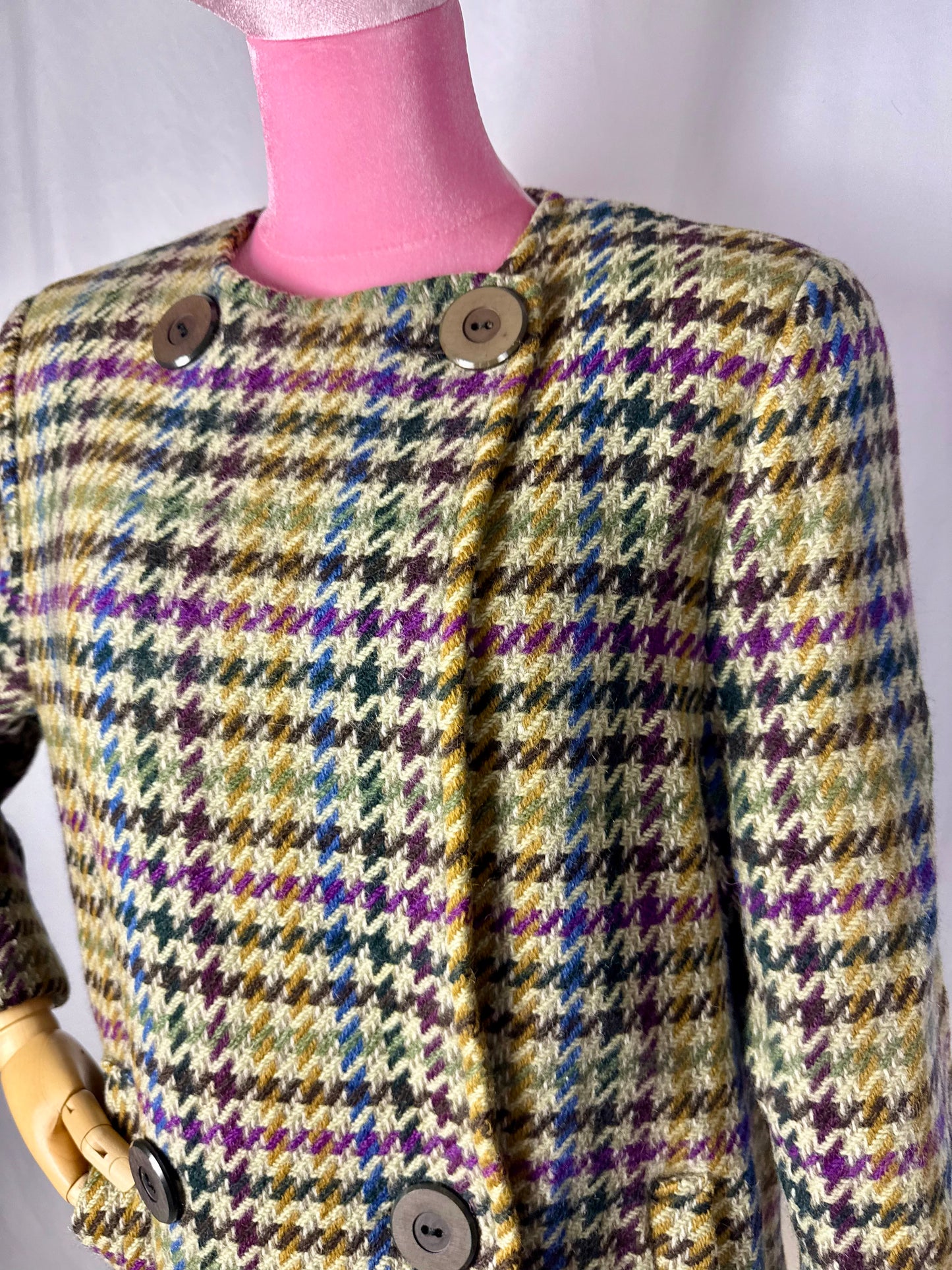 Cappotto anni ’80 in lana fantasia pied-de-poule multicolore - TG. 42/44