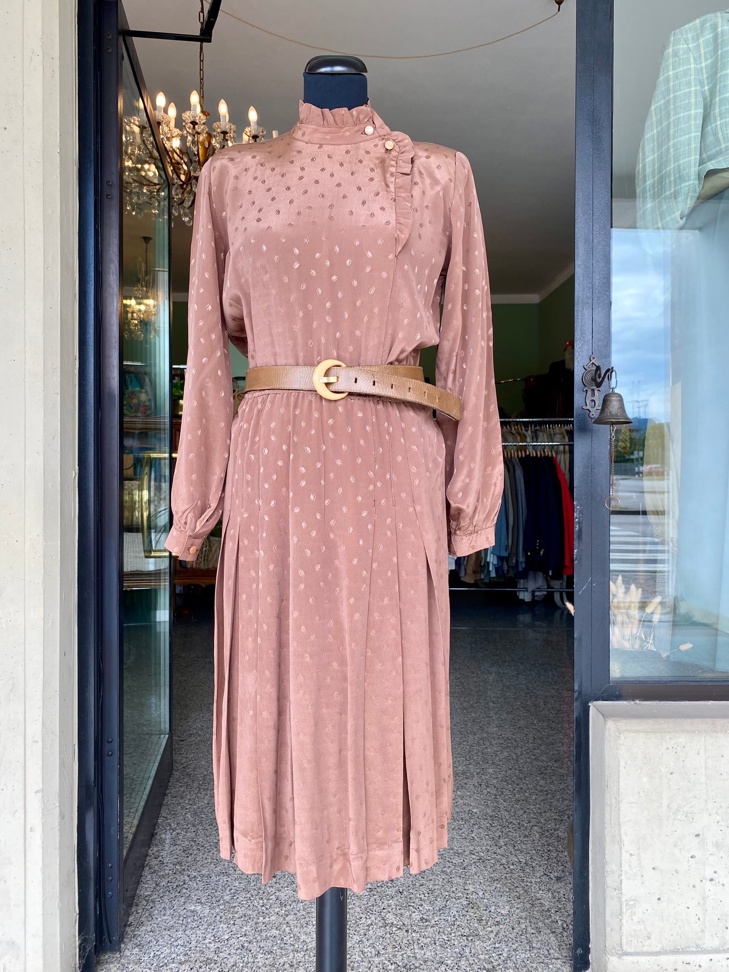 Abito in pura seta color cacao con dettagli rétro - TG. 42/44