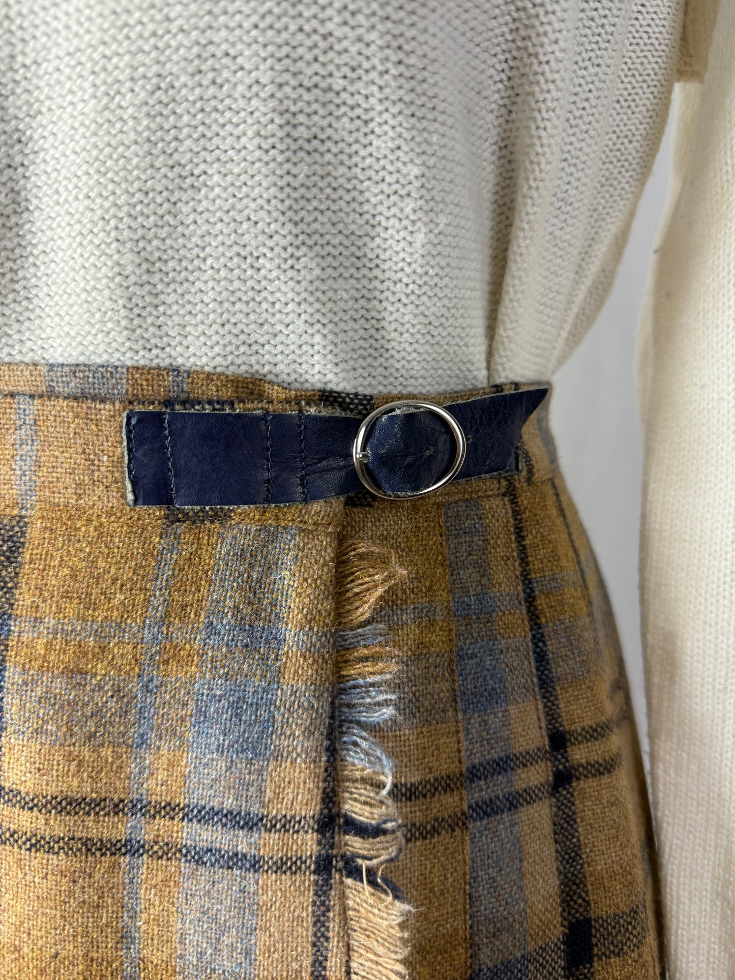 Gonna in lana tartan color miele e blu- TG. 40