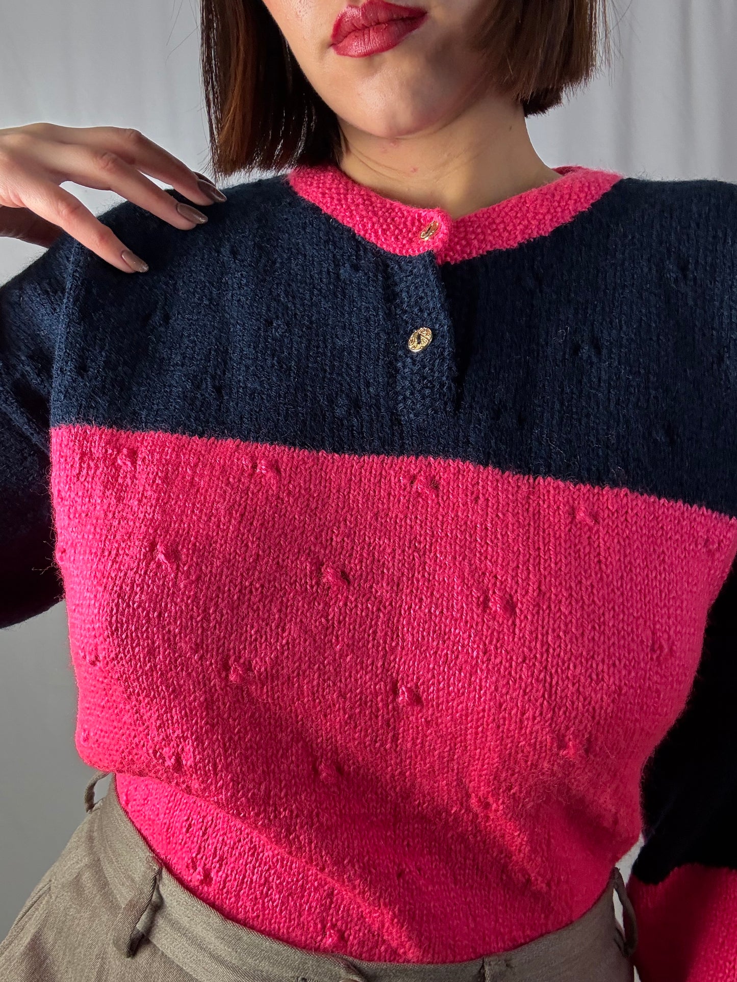 Maglione color block rosa e blu - TG. 40-46