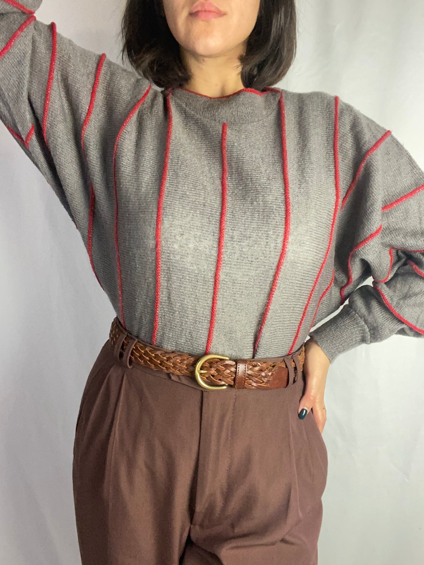 Maglione grigio a righe rosse - TG. 40 - 44