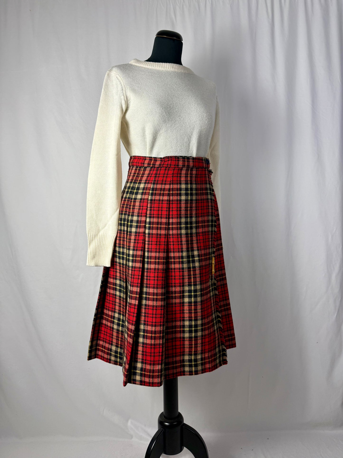 Gonna tartan in pura lana con spilla - TG. 40