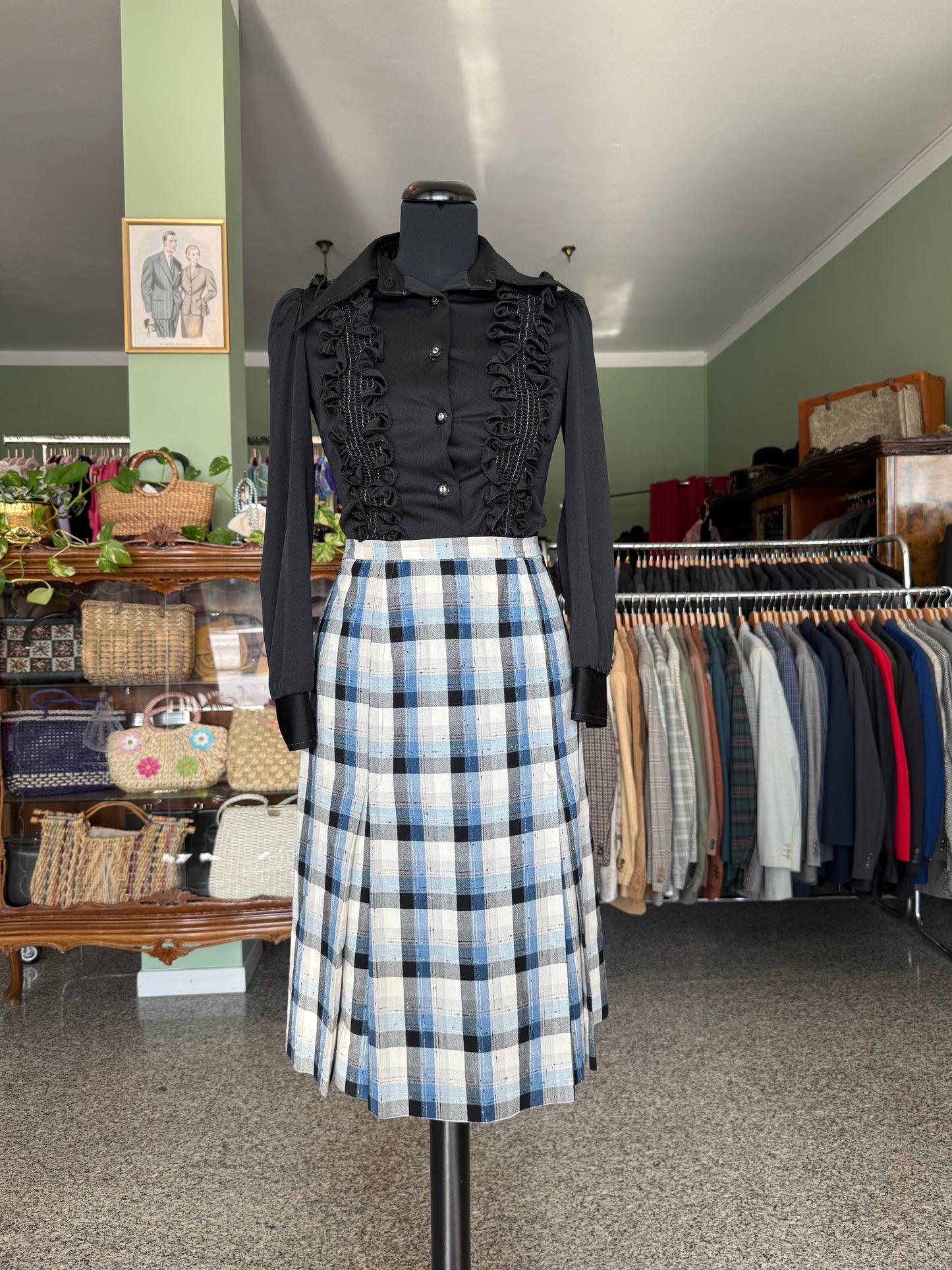 Gonna a quadri anni ’70 in shantung misto cotone - TG. 42