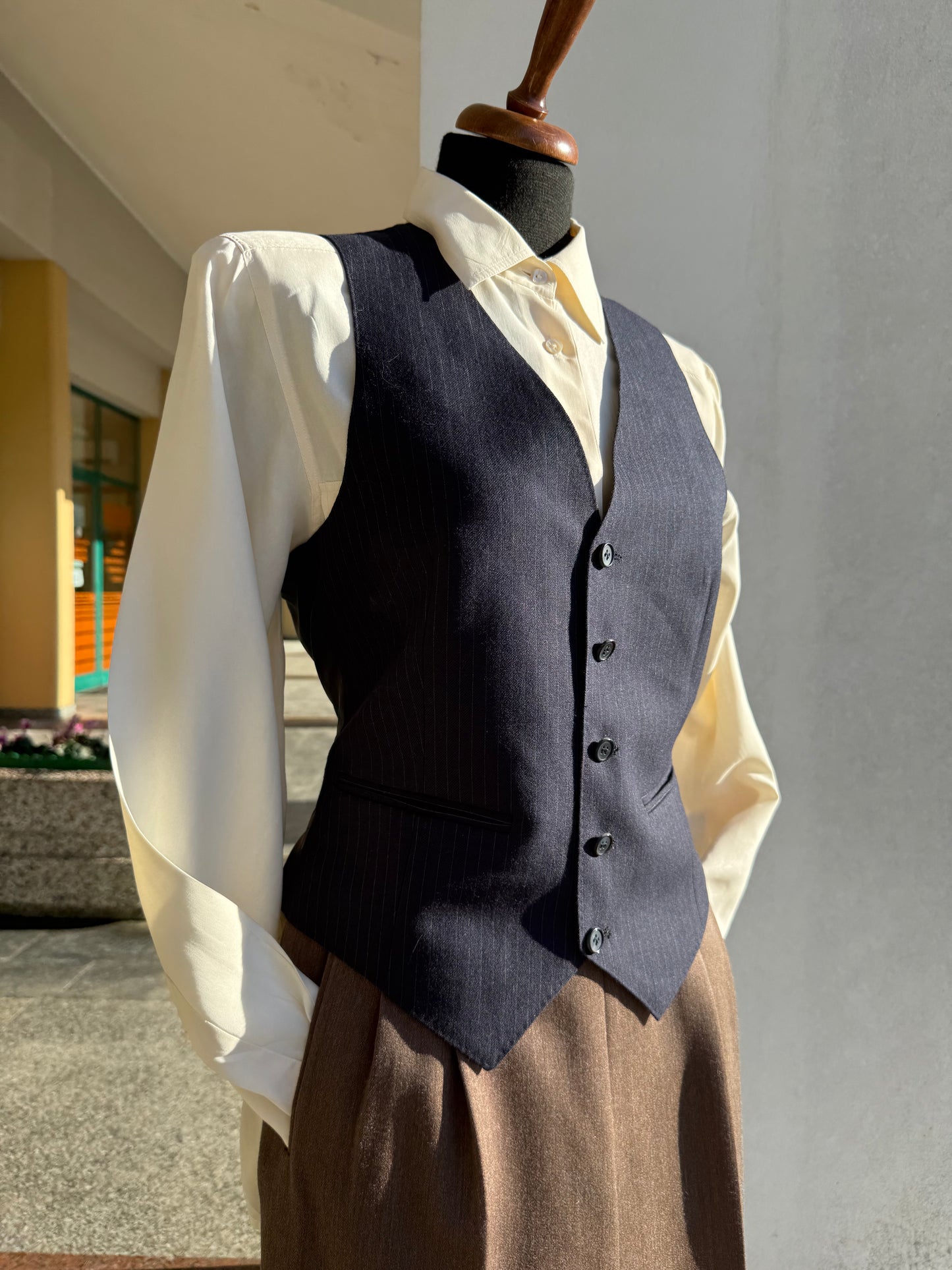 Gilet blu notte gessato - TG. 40/42