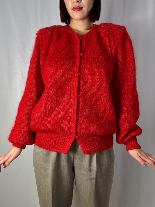 Cardigan rosso in lana mohair - TG. 46 - 50