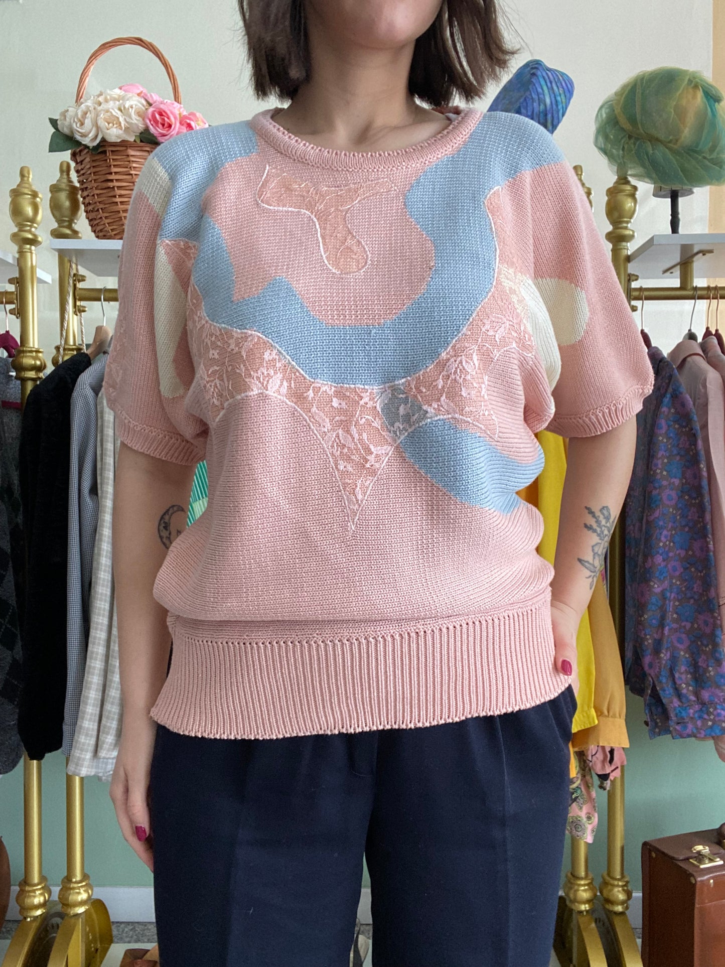 Blusa rosa e azzurra - TG. da 42 a 46