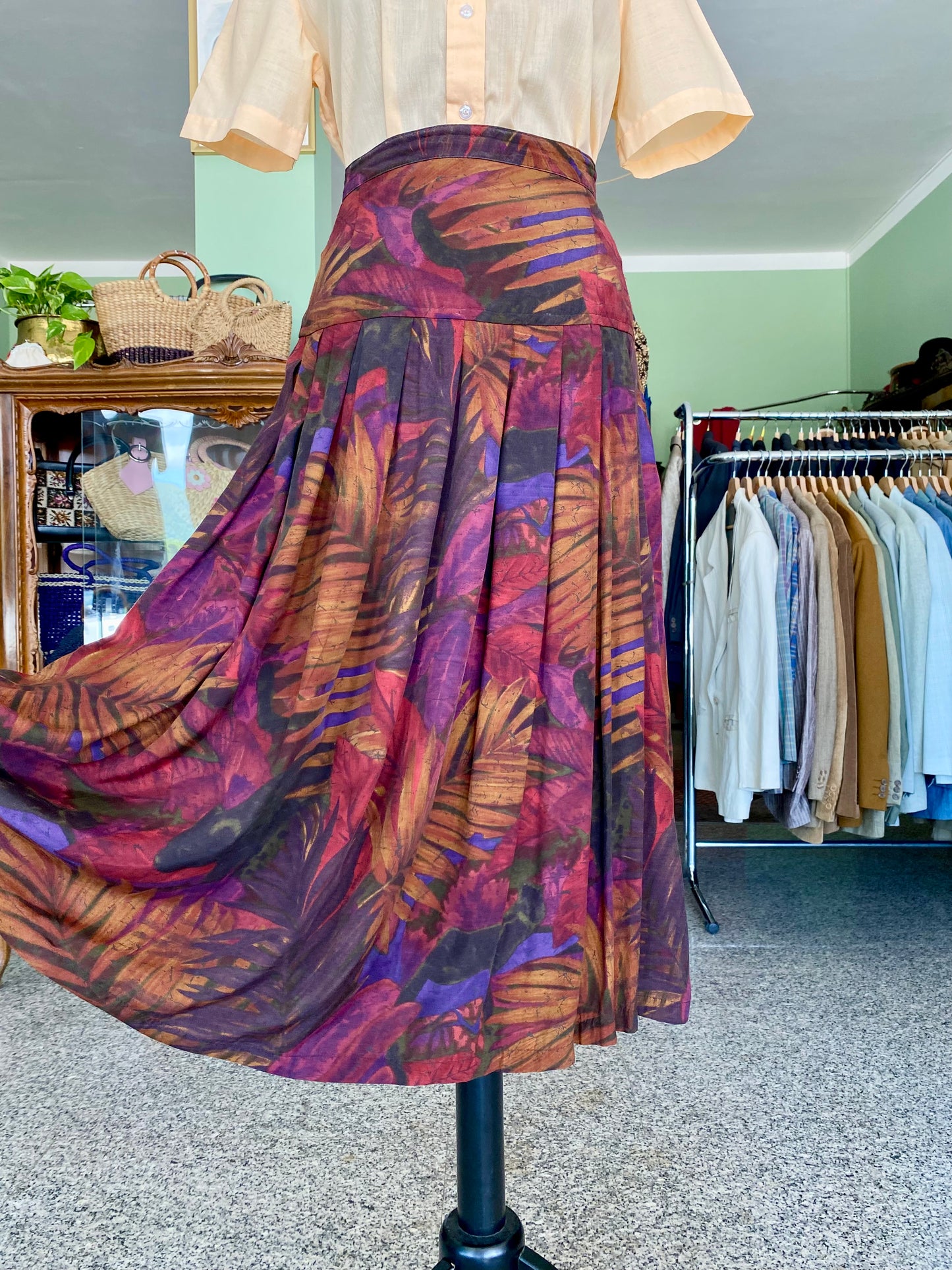 Gonna anni '80 tropical multicolor a pieghe morbide - TG. 48/50