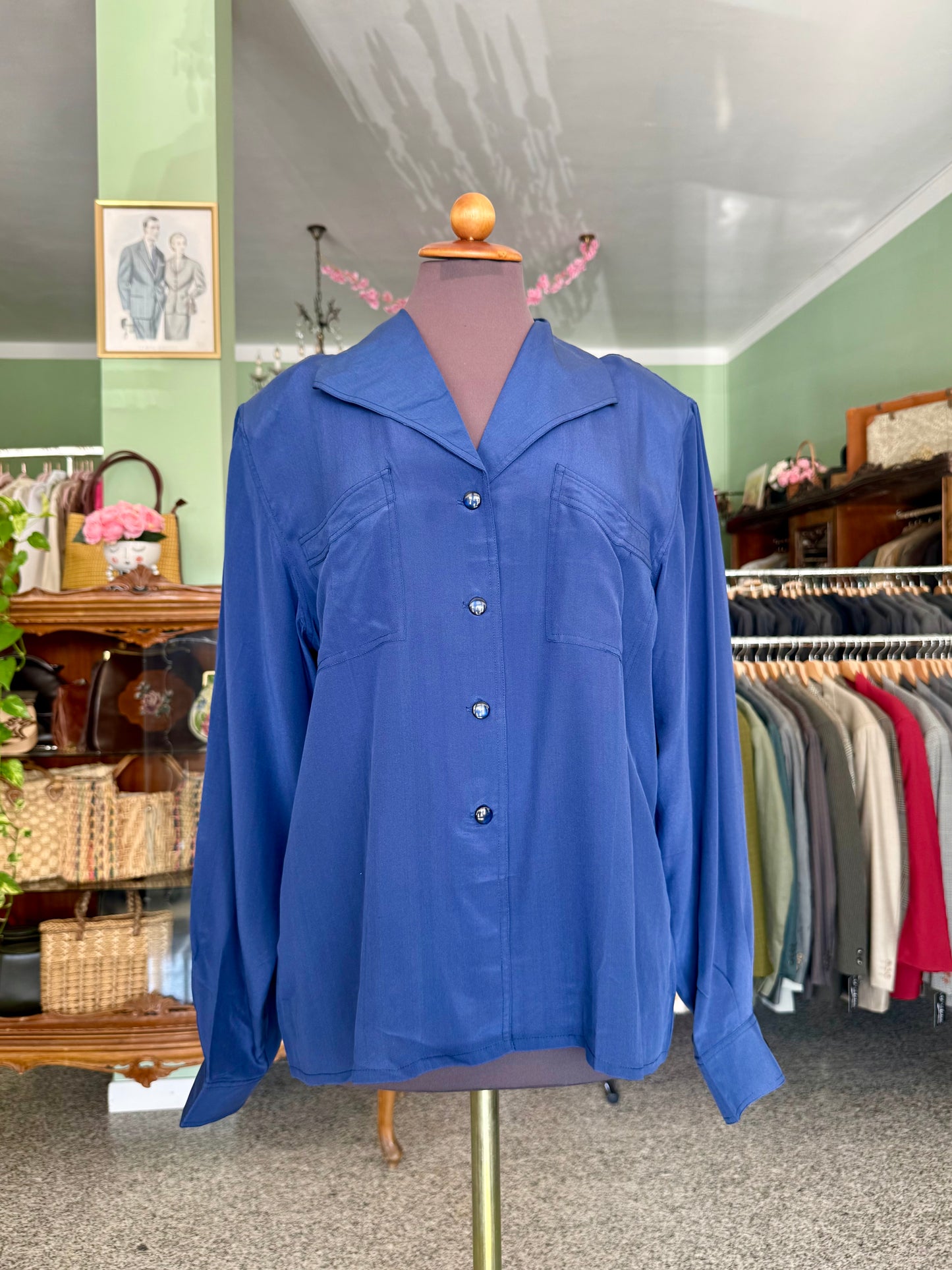 Camicia blu in pura seta - TG. 48