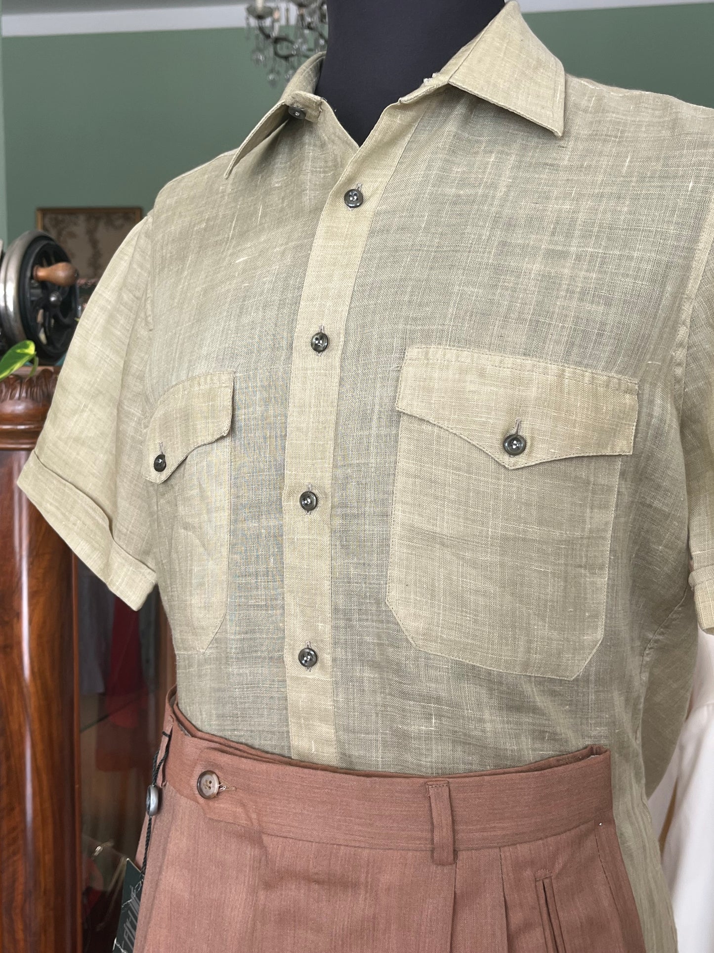 Camicia a maniche corte lino XS-S