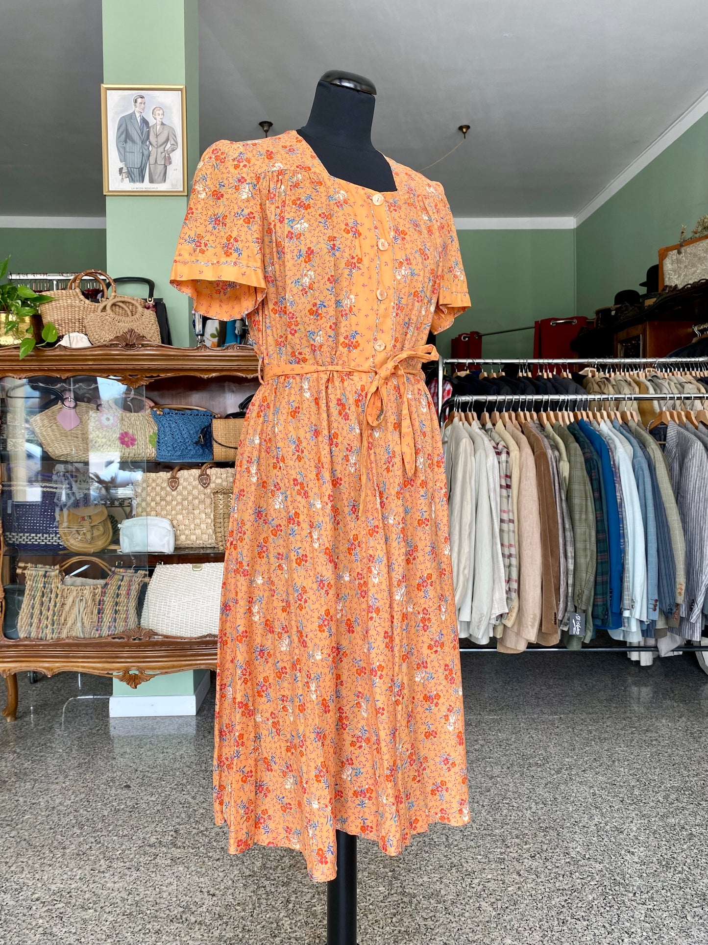 Abito romantico anni ’70 in mussola di cotone – fatto a mano - TG. 44/46