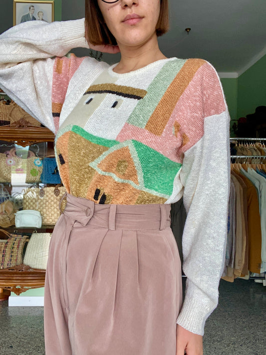 Maglia vintage anni ’80/90 con motivo stilizzato di case 🏠 - TG. 42/44 circa