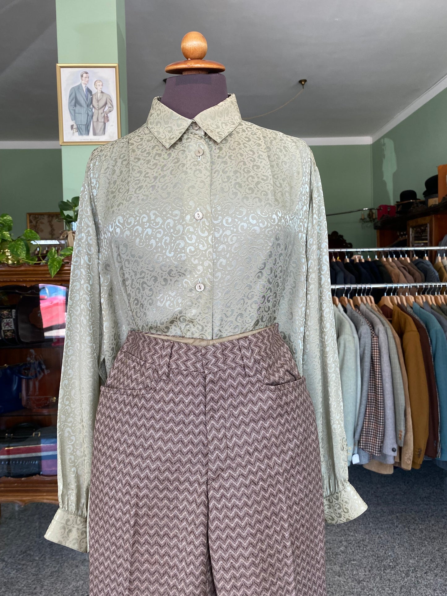 Camicia verde salvia in misto seta - TG. 48/50